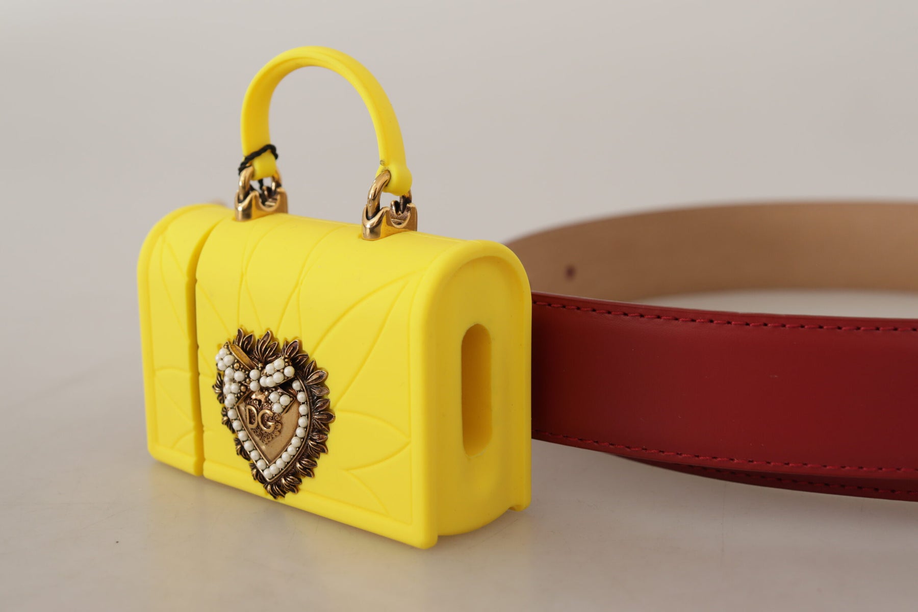 Dolce & Gabbana Red Leather Yellow DEVOTION Heart Bag Buckle Belt | Regal Royce
