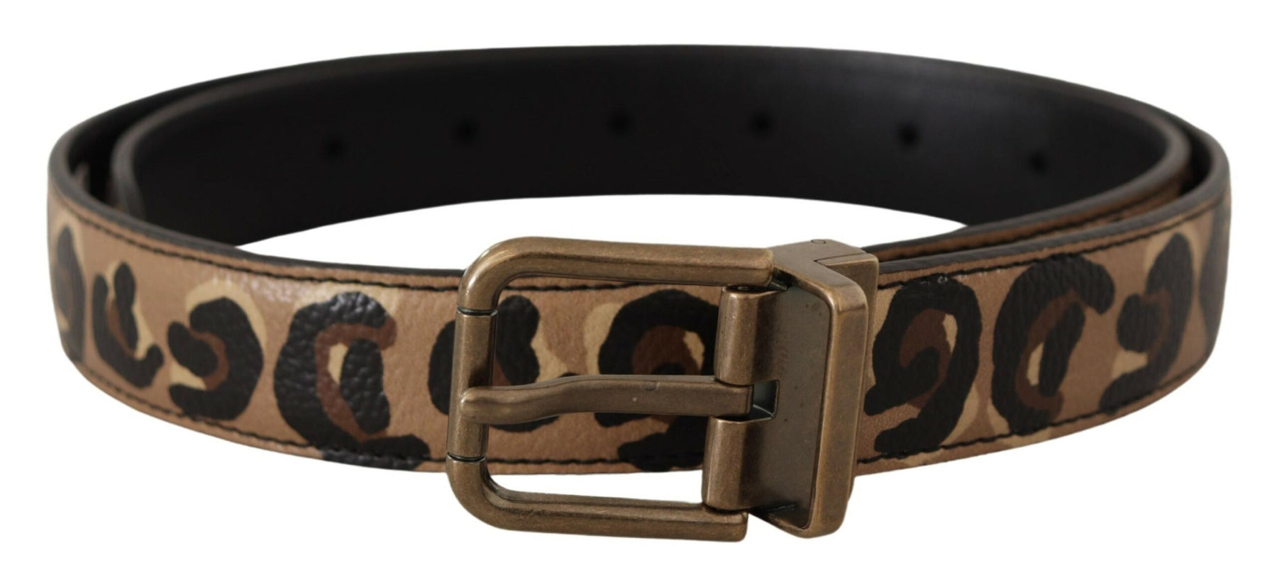 Dolce & Gabbana Brown Leather Leopard Print Bronze Metal Buckle Belt | Regal Royce