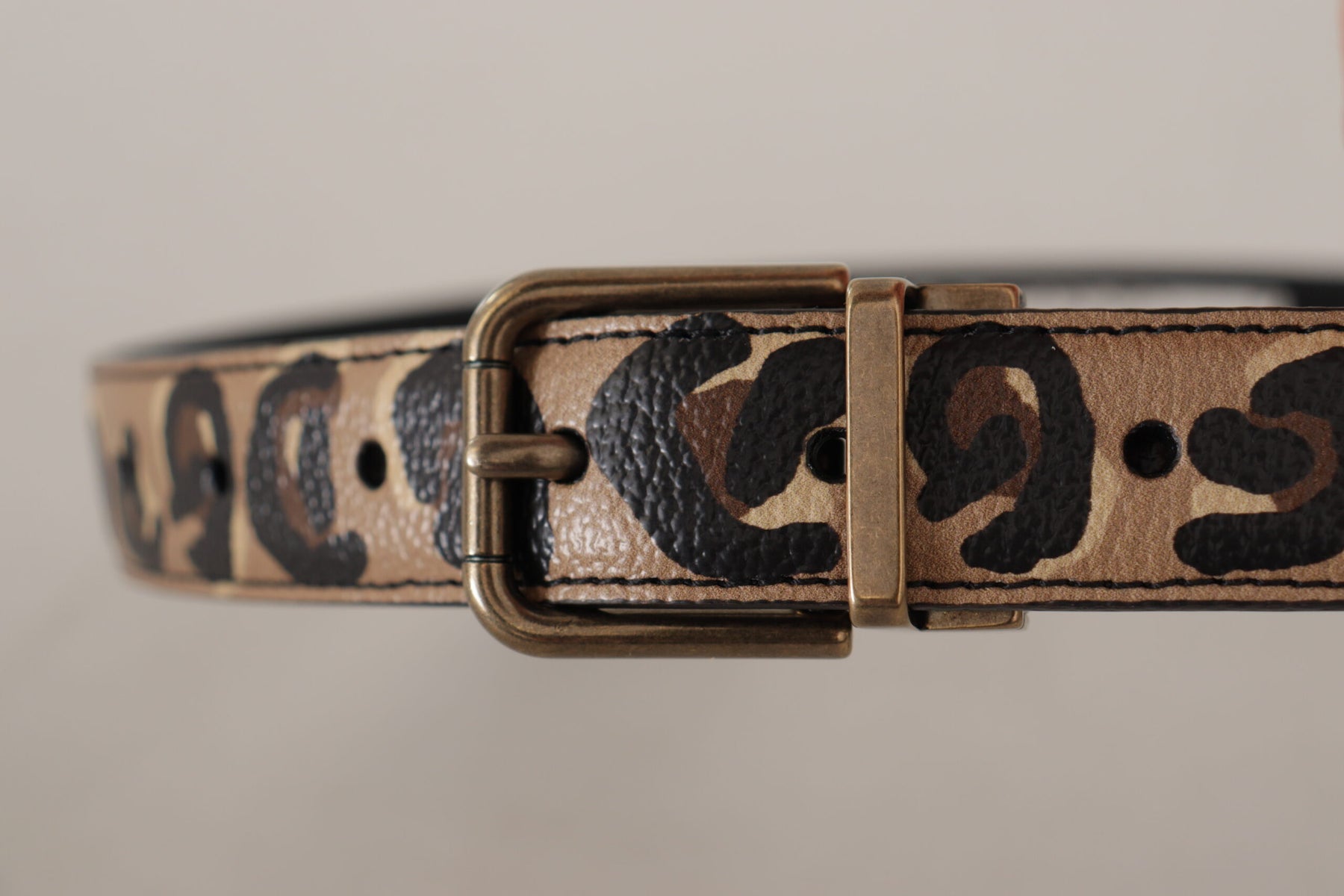Dolce & Gabbana Brown Leather Leopard Print Bronze Metal Buckle Belt | Regal Royce