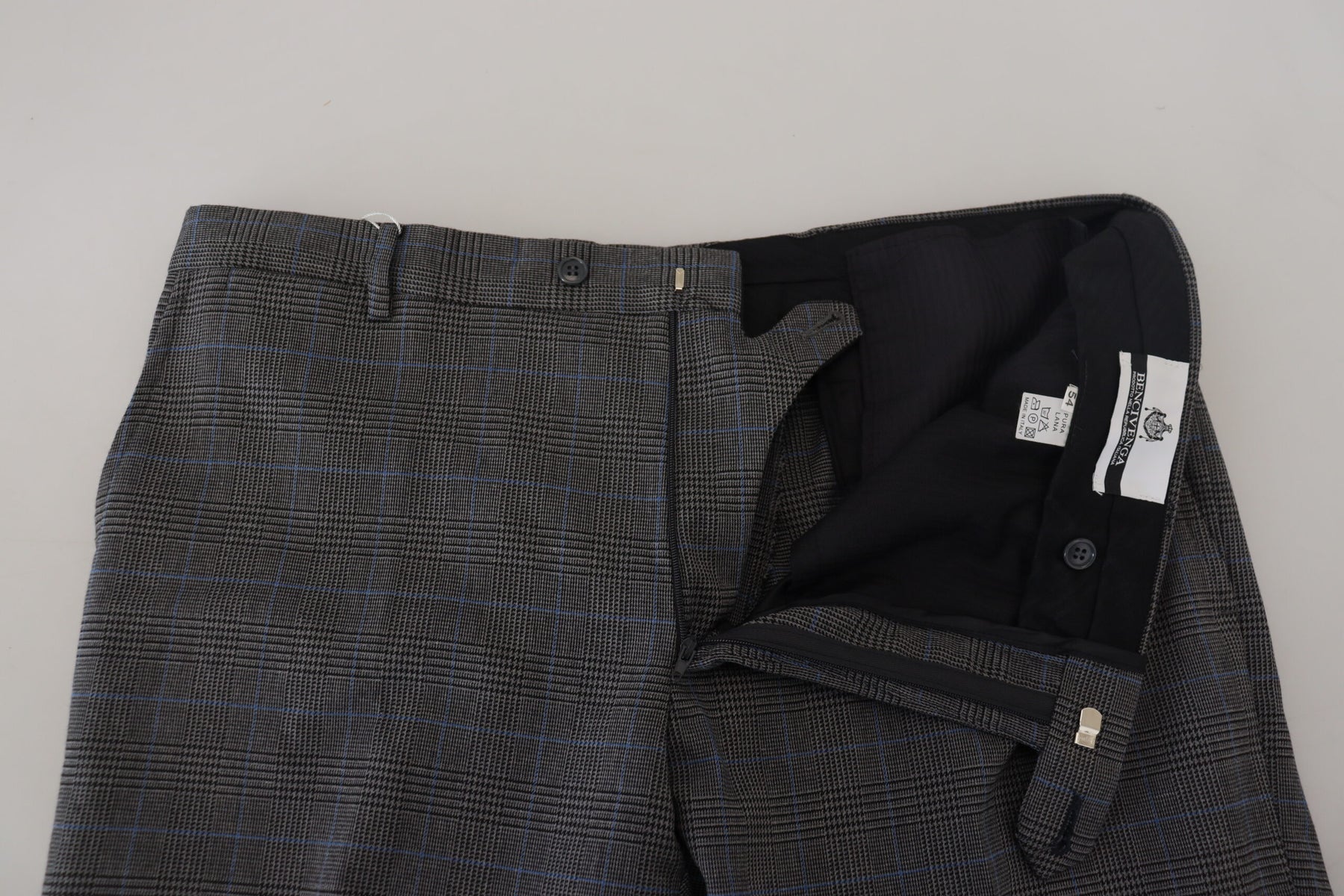 BENCIVENGA Gray Checkered Wool Dress Formal Pants | Regal Royce