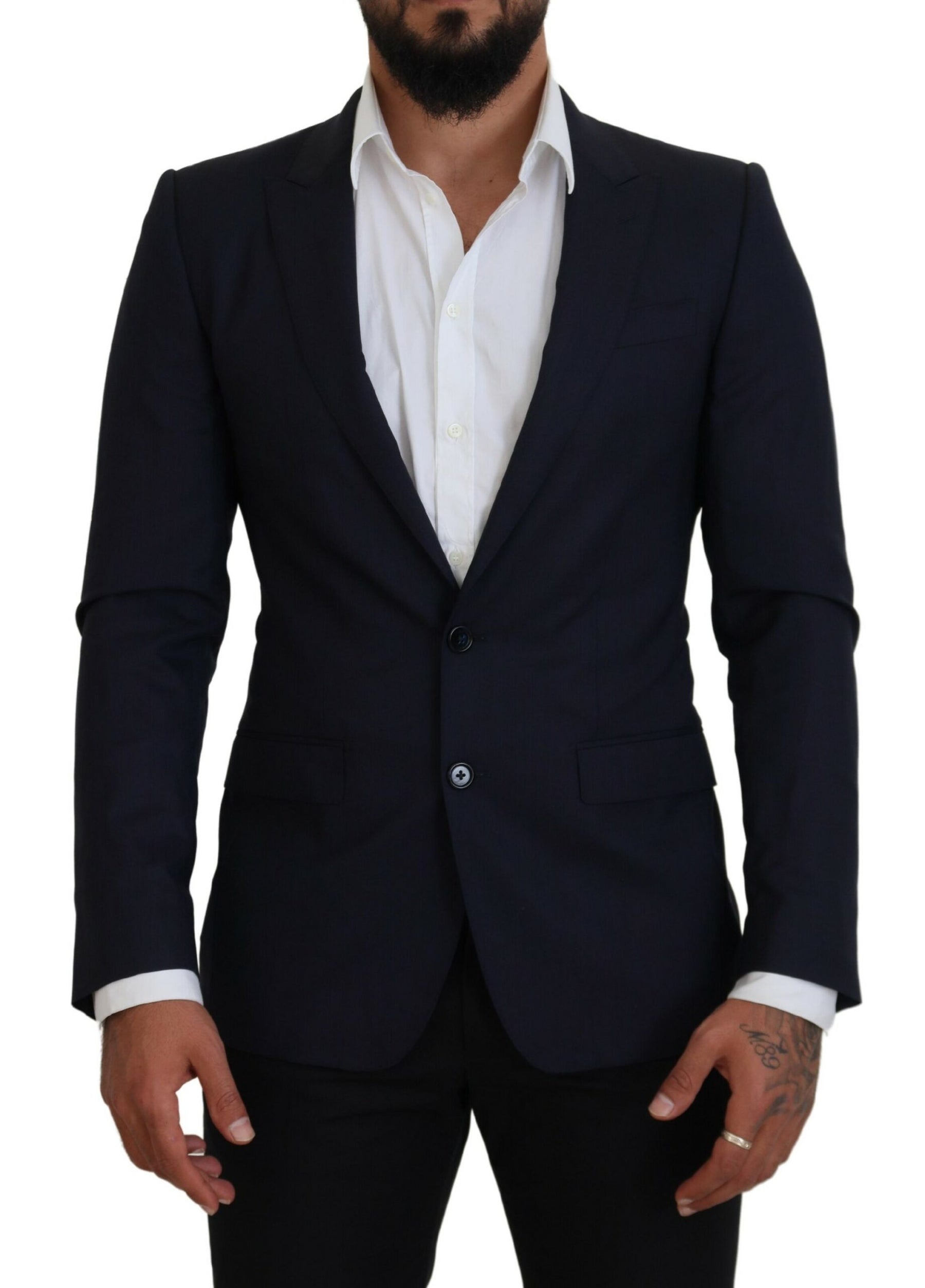 Dolce & Gabbana Blue Wool Slim Fit Formal Coat Blazer | Regal Royce
