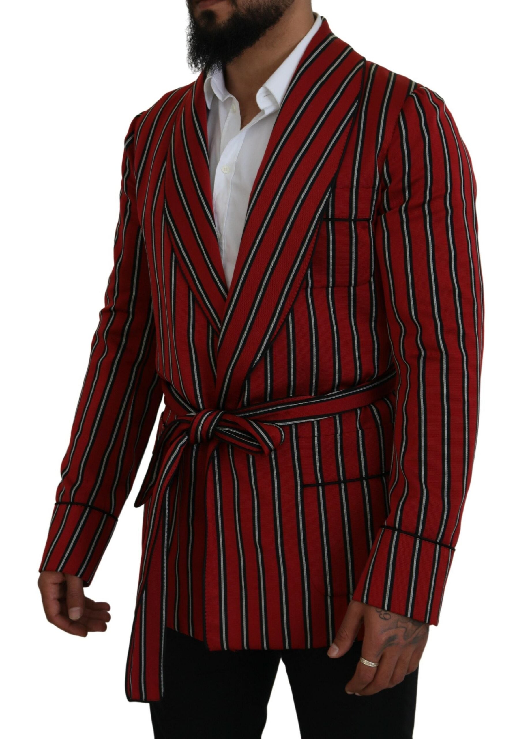 Dolce & Gabbana Red Striped Martini Printed Lining Robe | Regal Royce