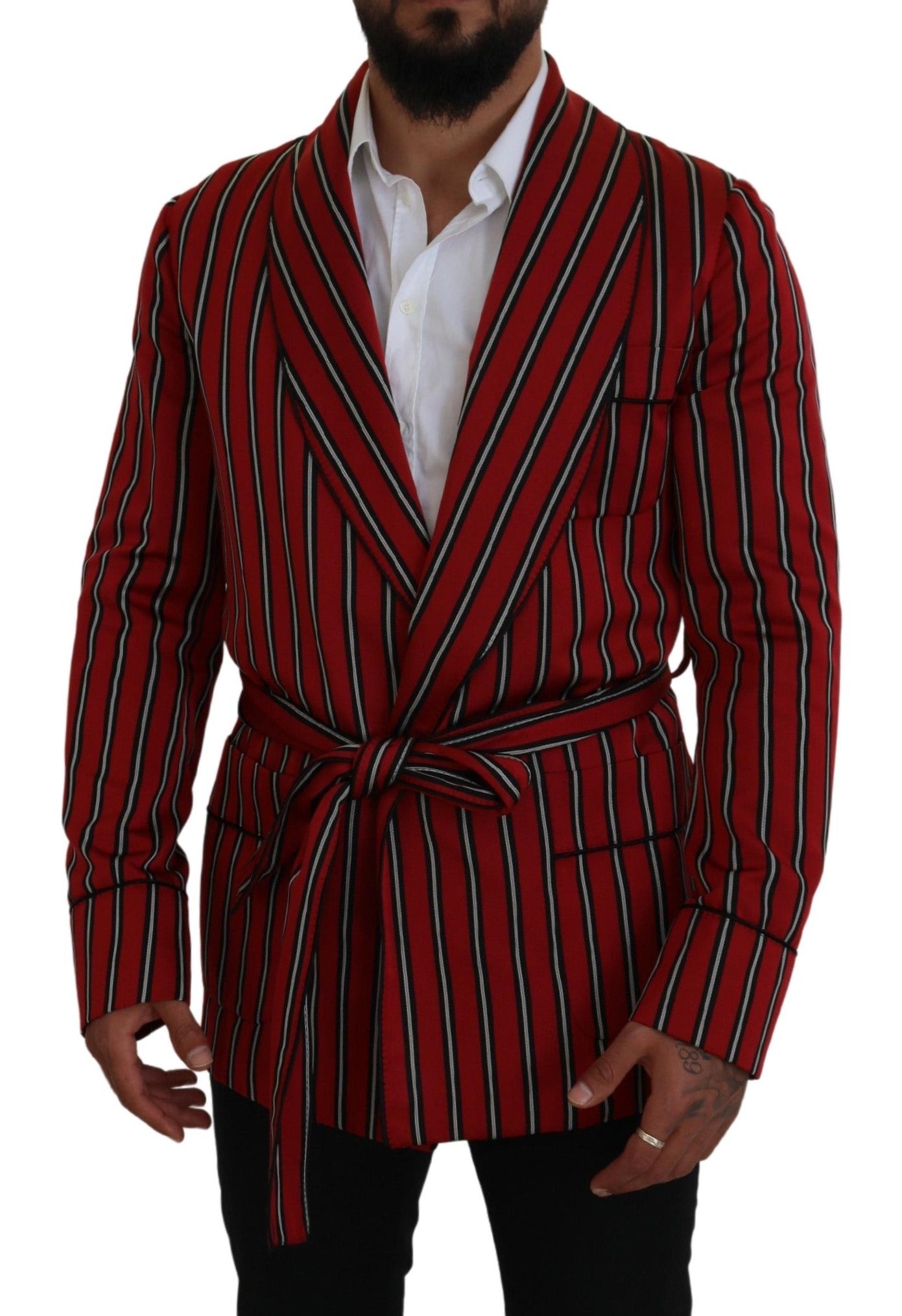 Dolce & Gabbana Red Striped Martini Printed Lining Robe | Regal Royce