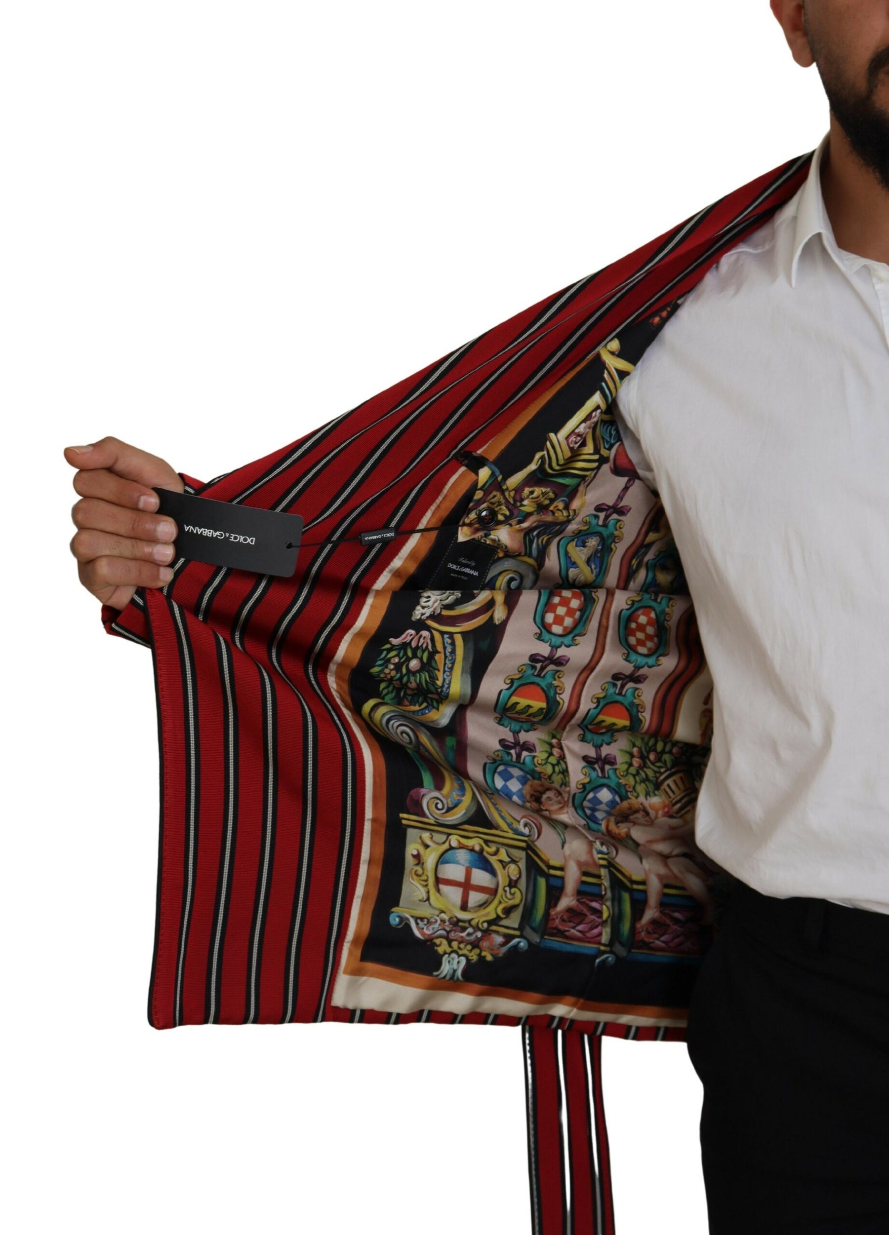 Dolce & Gabbana Red Striped Martini Printed Lining Robe | Regal Royce