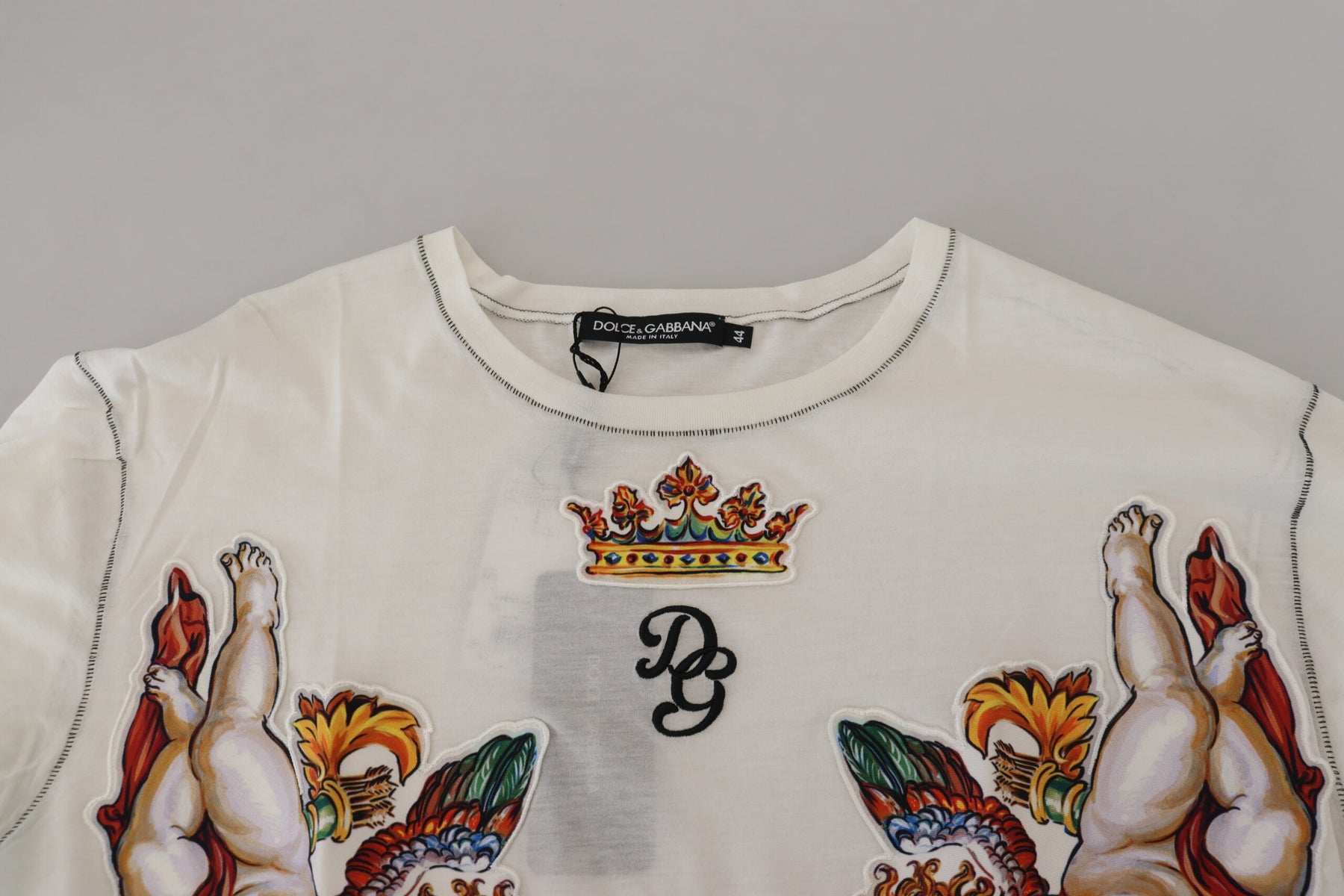 Dolce & Gabbana White Printed Short Sleeves Men T-shirt | Regal Royce