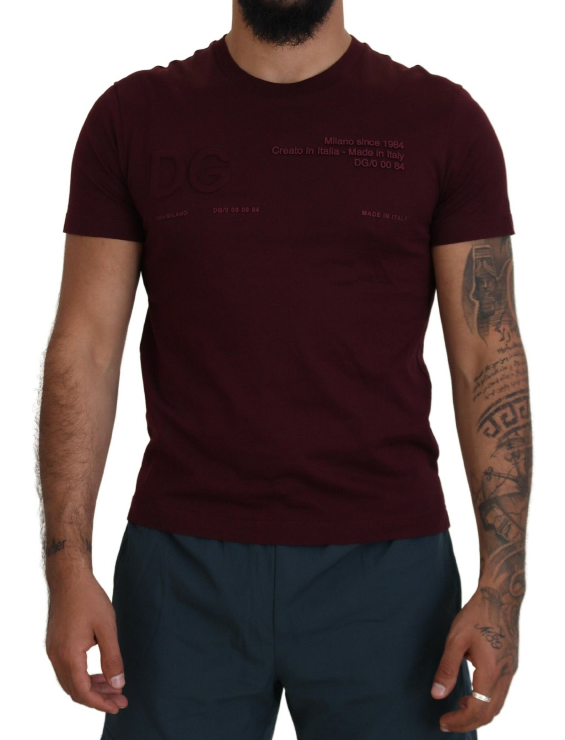 Dolce & Gabbana Maroon Printed Short Sleeves Men T-shirt | Regal Royce