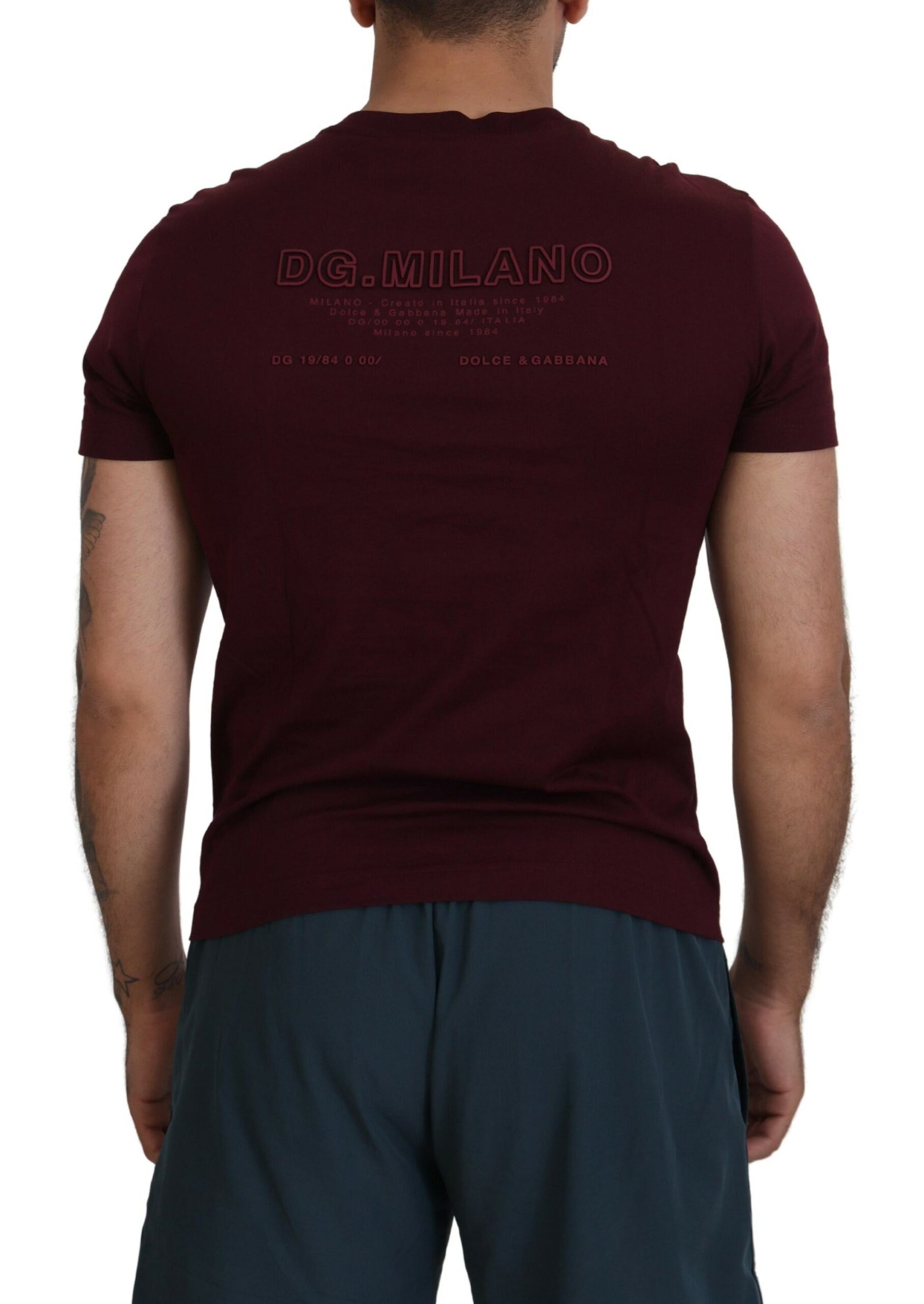 Dolce & Gabbana Maroon Printed Short Sleeves Men T-shirt | Regal Royce