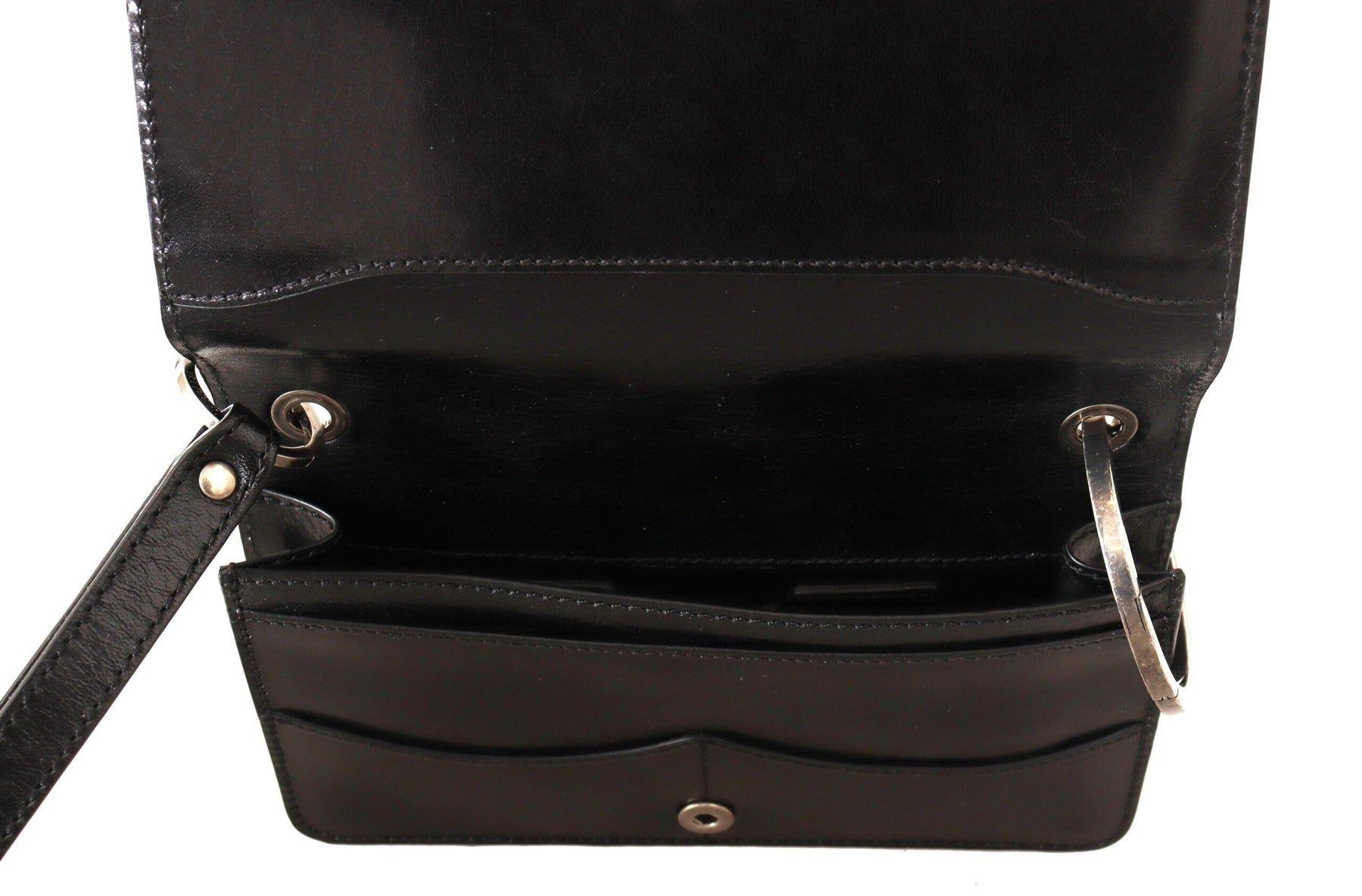 Dolce & Gabbana Black Leather Wristlet Mini Bag Card Bill Wallet | Regal Royce