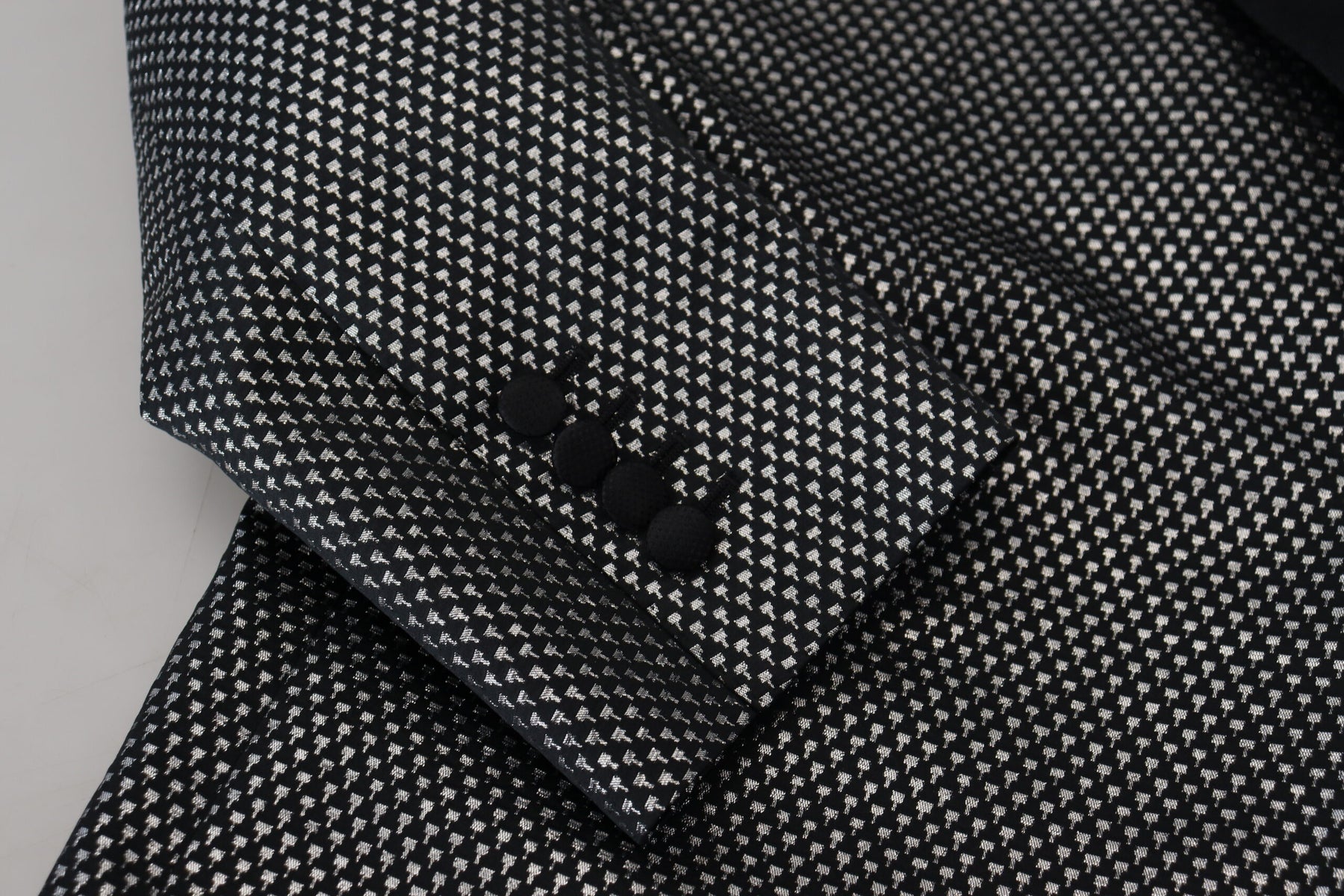 Dolce & Gabbana Black Silver Jacquard Slim Fit Jacket Blazer | Regal Royce