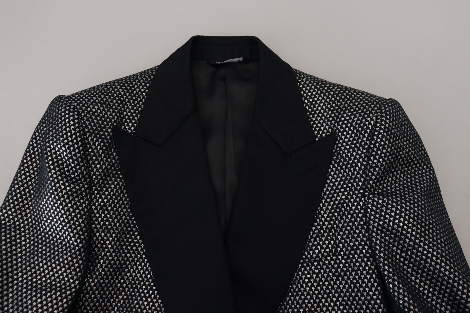 Dolce & Gabbana Black Silver Jacquard Slim Fit Jacket Blazer | Regal Royce