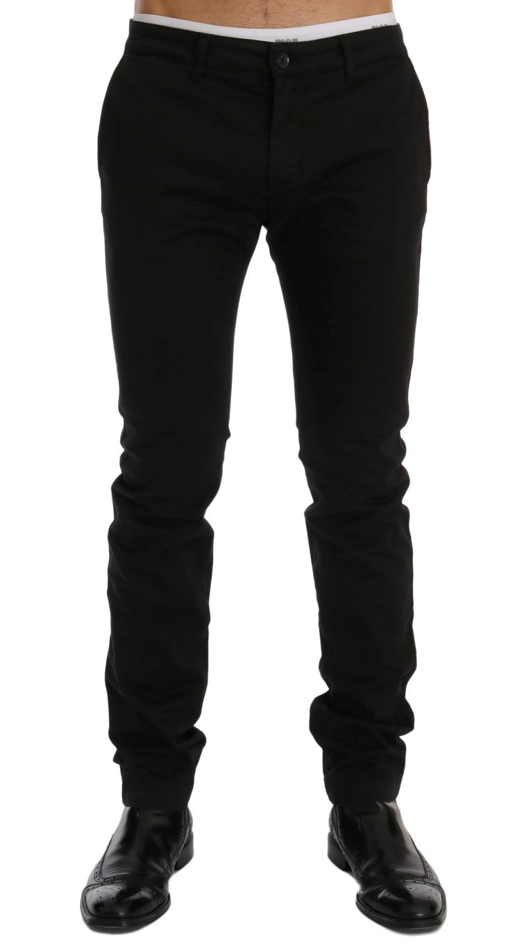 GF Ferre Black Cotton Stretch Chinos Pants | Regal Royce