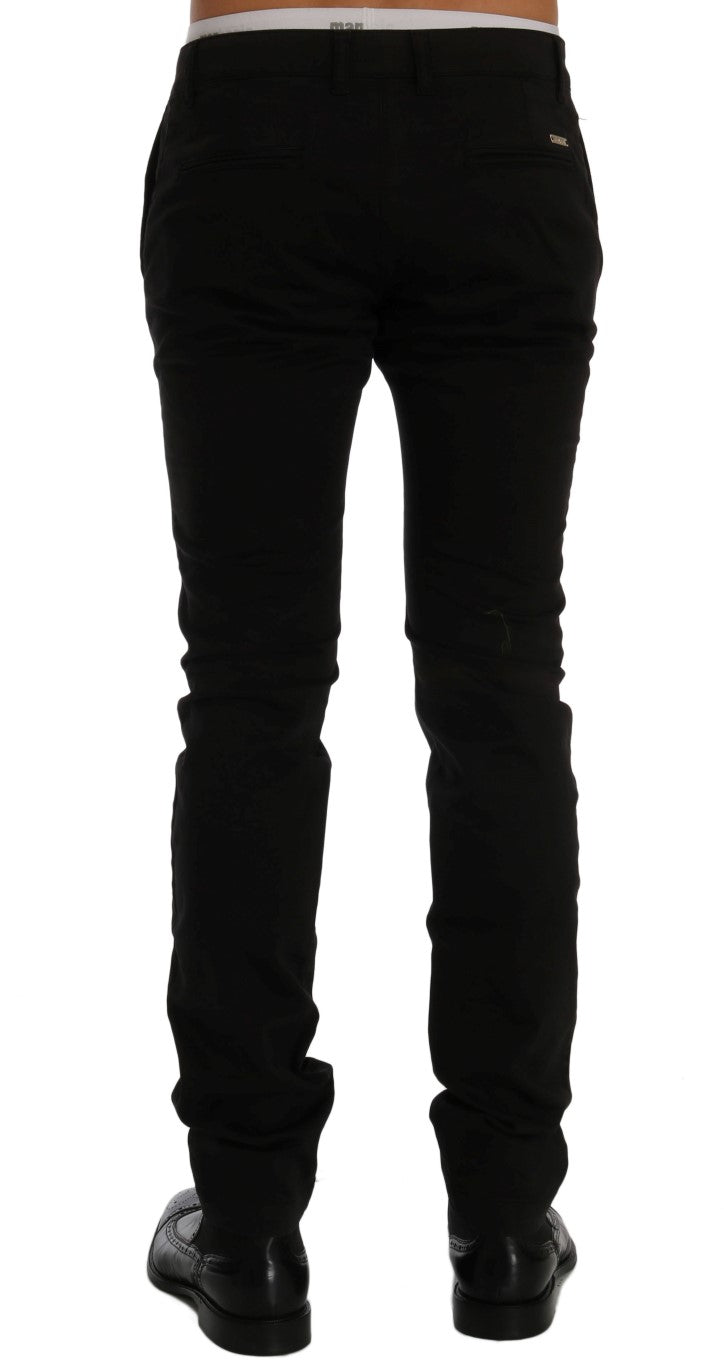 GF Ferre Black Cotton Stretch Chinos Pants | Regal Royce