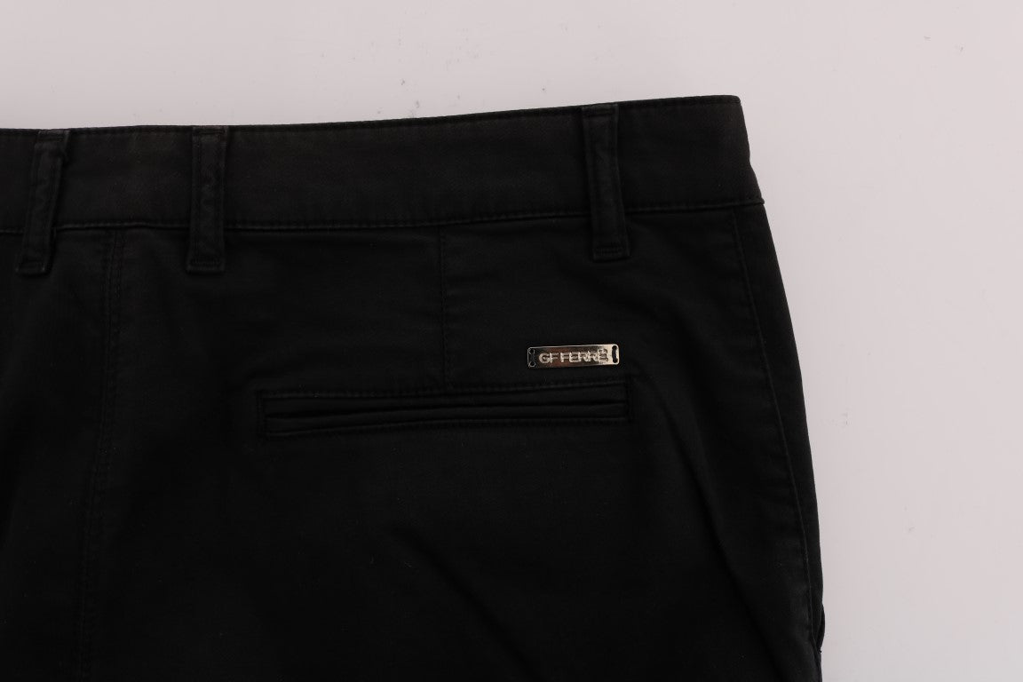 GF Ferre Black Cotton Stretch Chinos Pants | Regal Royce