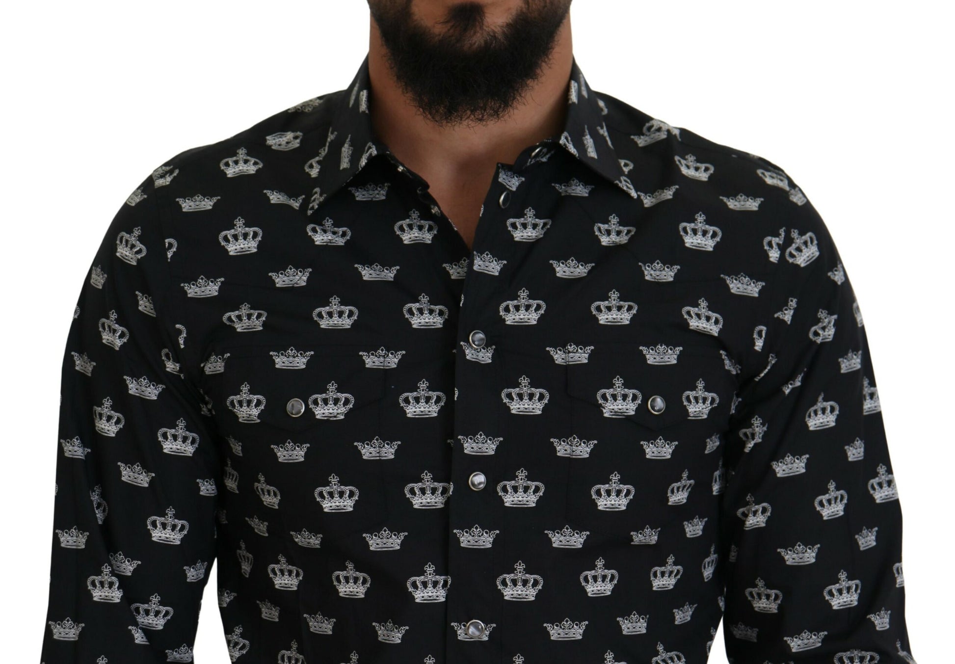 Dolce & Gabbana Black Crown Print GOLD Slim Shirt