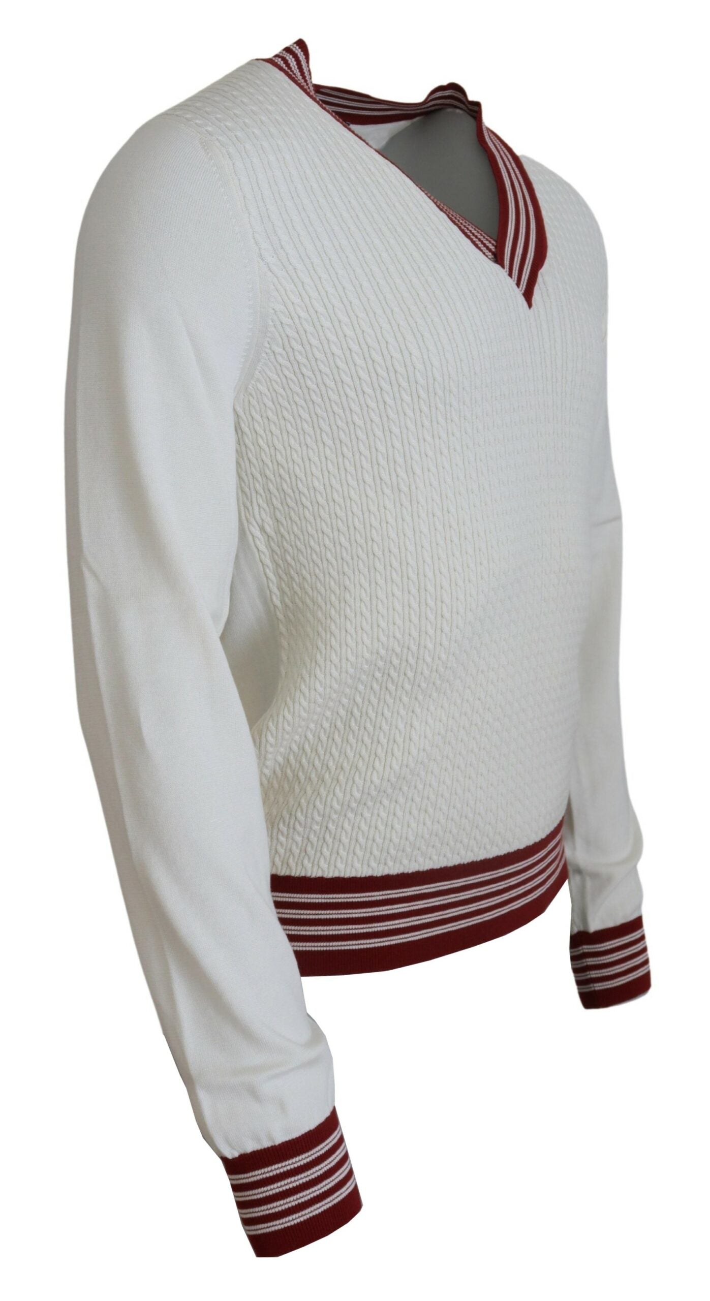 Dolce & Gabbana White Red Knitted V-neck Pullover Sweater | Regal Royce