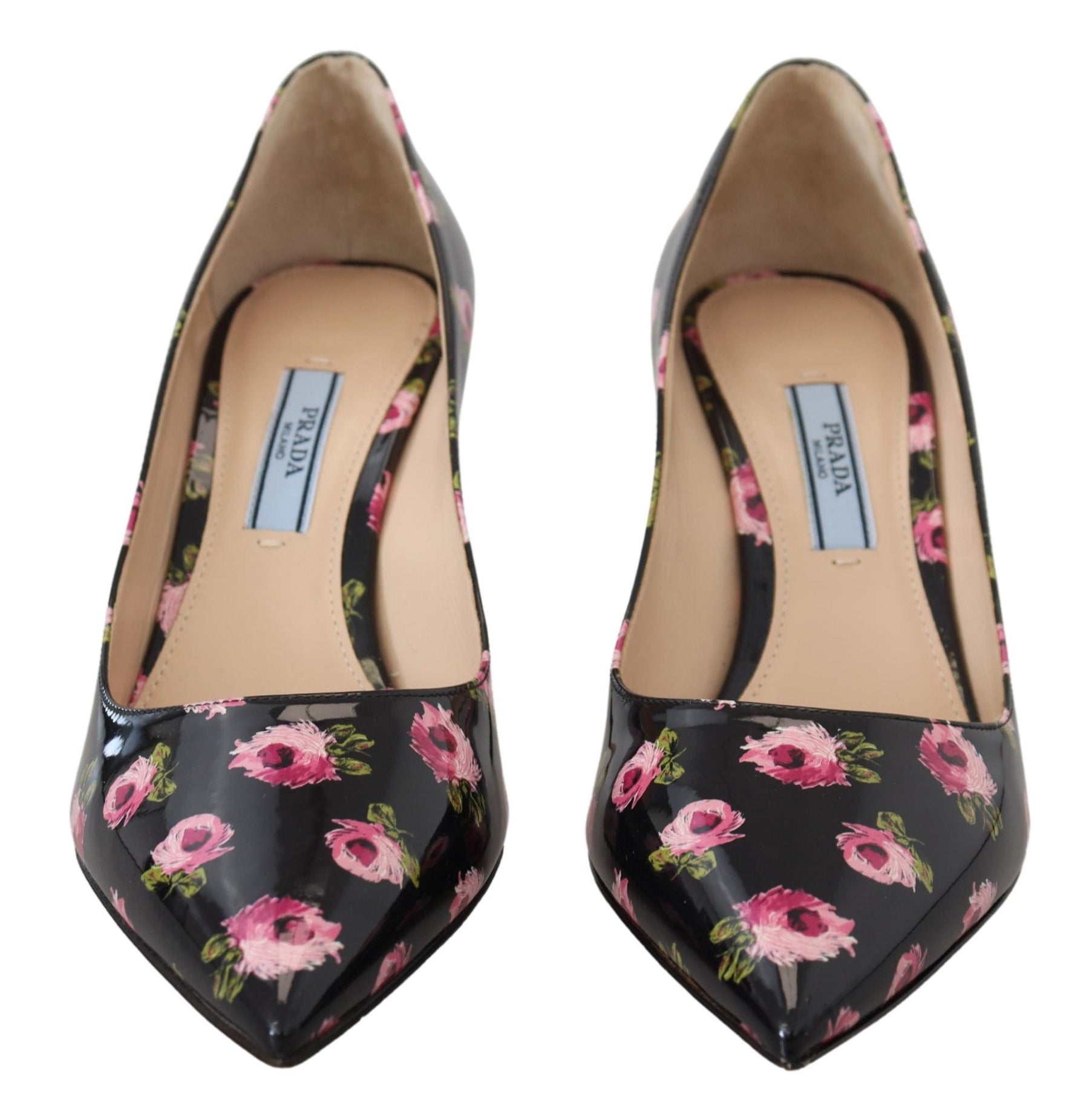 Prada Black Leather Floral Heels Stilettos Pumps | Regal Royce
