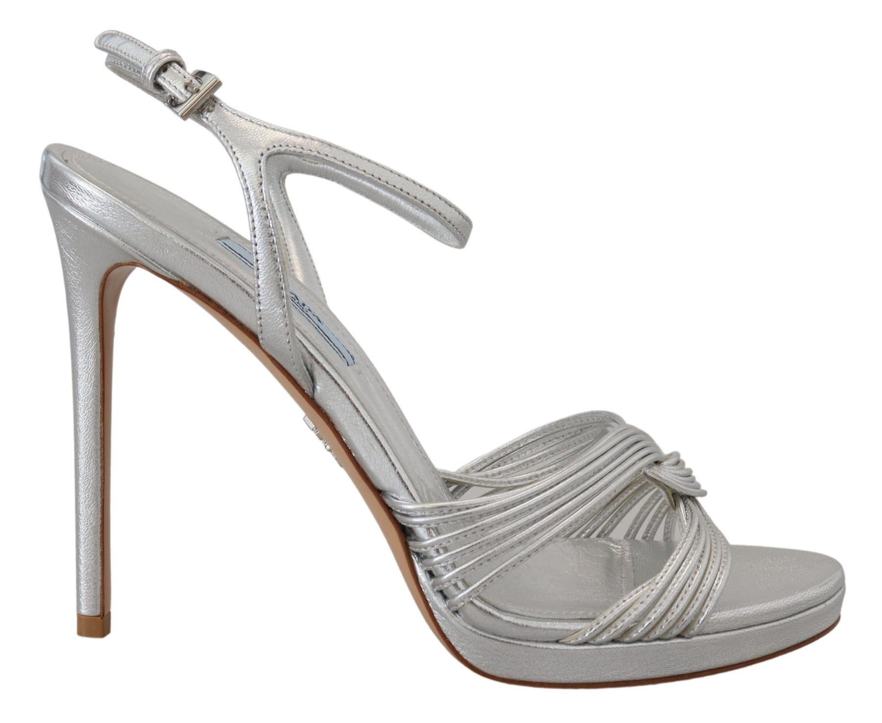 Prada Silver Leather Sandals Ankle Strap Heels Stiletto | Regal Royce