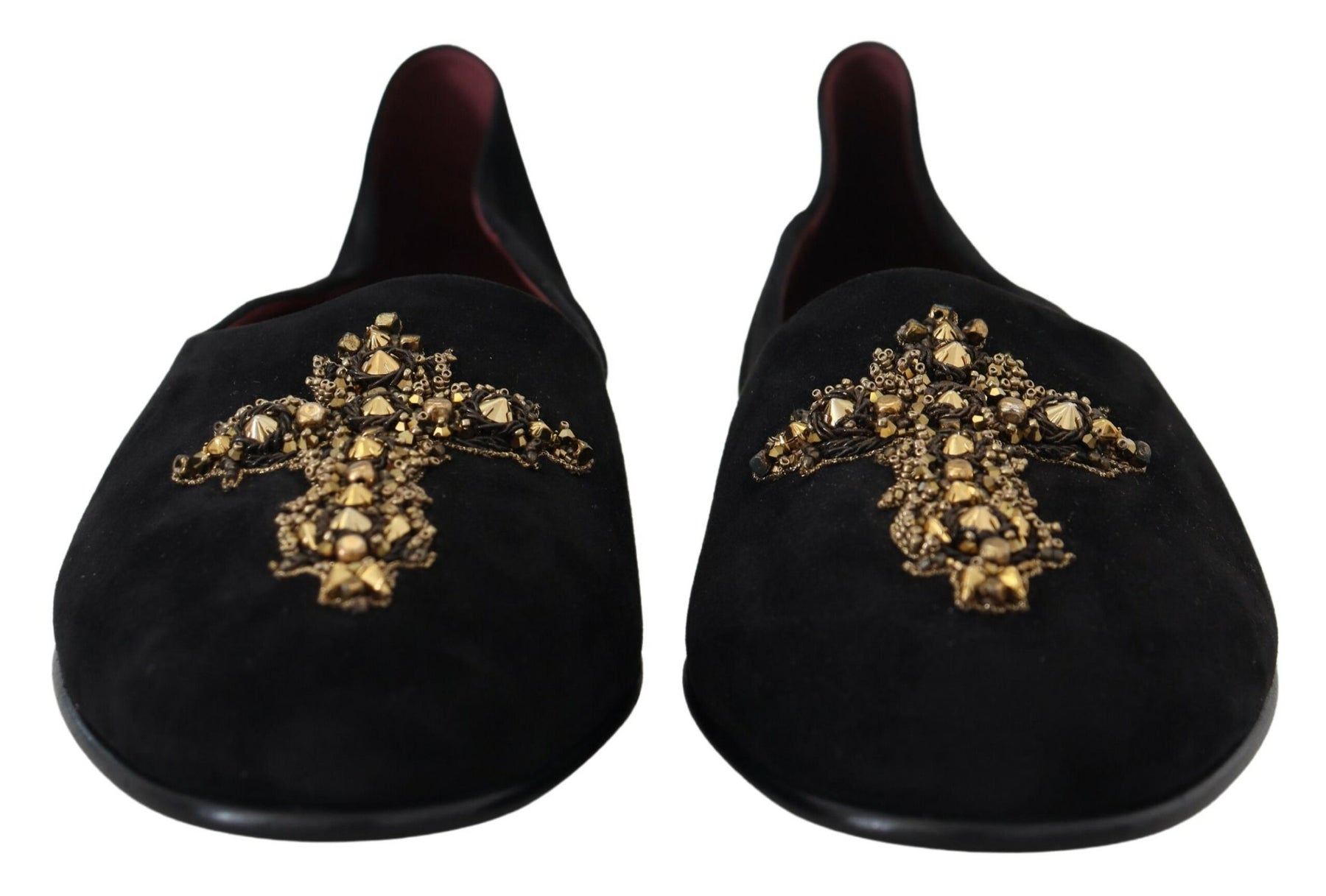 Dolce & Gabbana Black Suede Gold Cross Slip On Loafers Shoes | Regal Royce