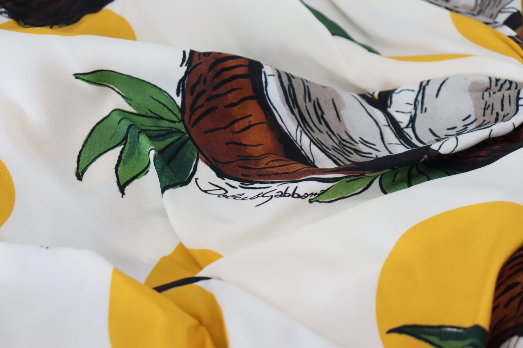 Dolce & Gabbana White Coconut Print Sheath Mini Silk Dress | Regal Royce