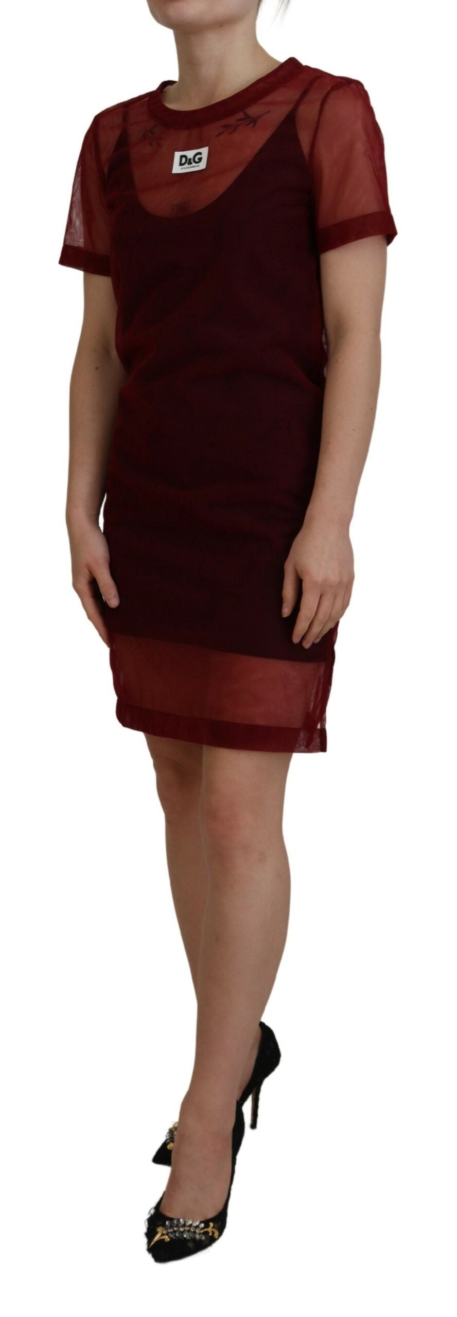 Dolce & Gabbana Maroon Nylon Two Layer Shift Mini Dress | Regal Royce