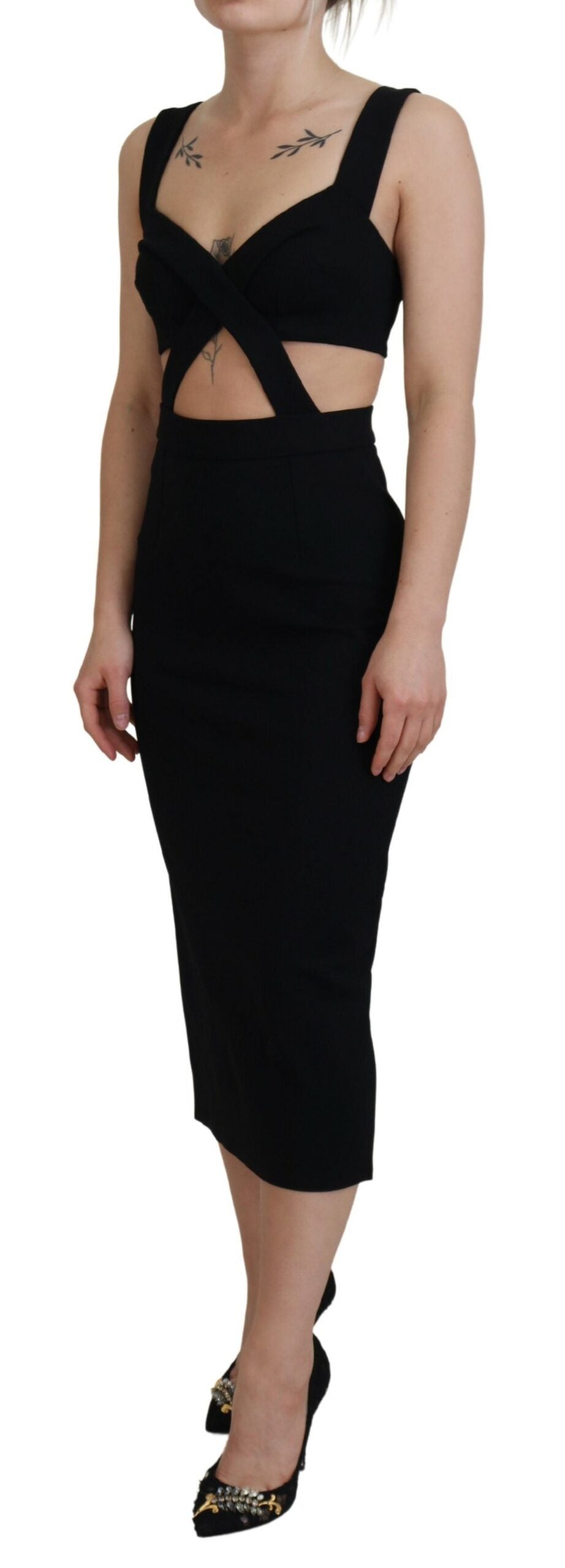 Dolce & Gabbana Black Viscose Bodycon Sheath Midi Dress | Regal Royce