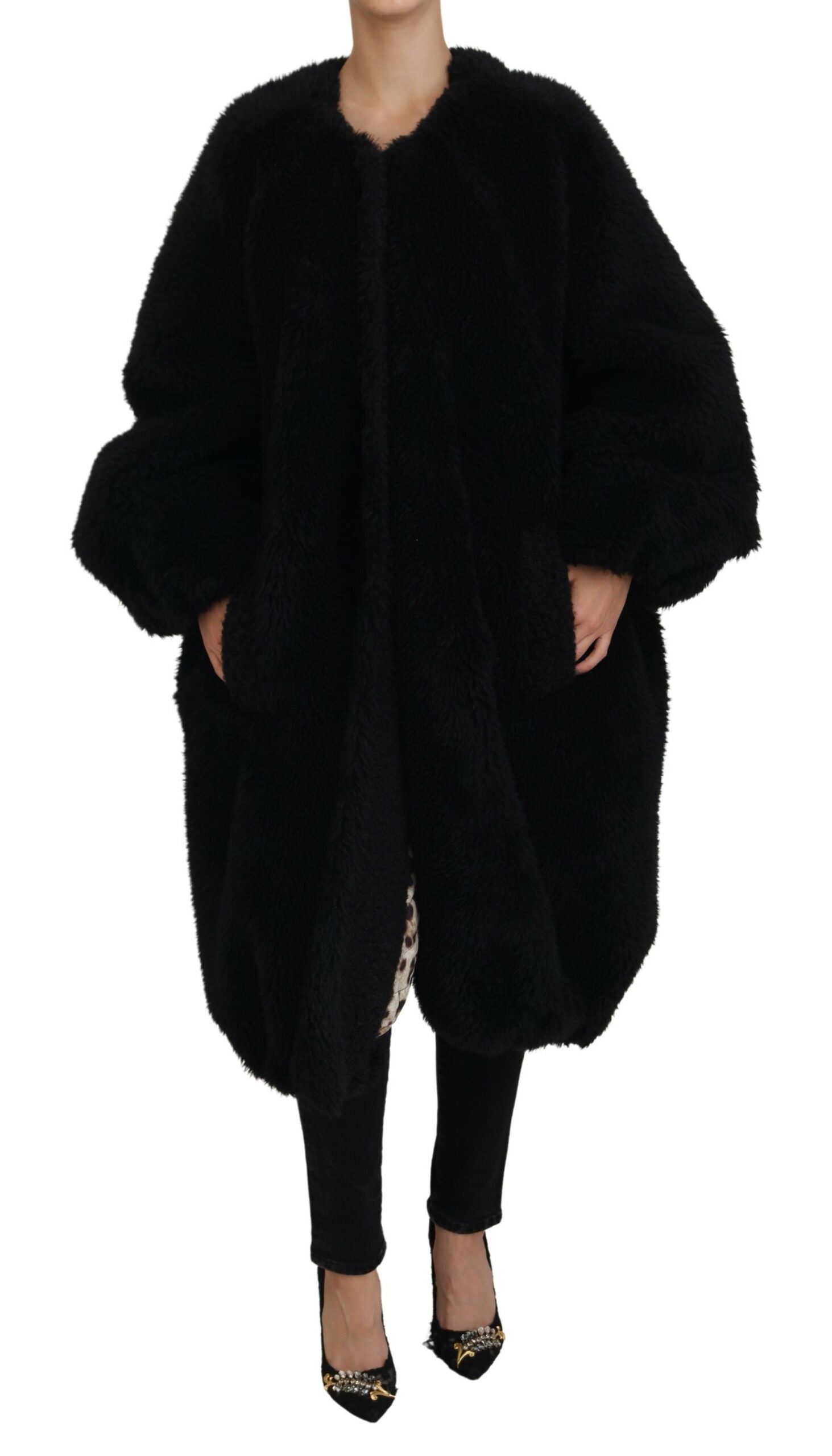 Dolce & Gabbana Black Cashmere Blend Faux Fur Coat Jacket | Regal Royce