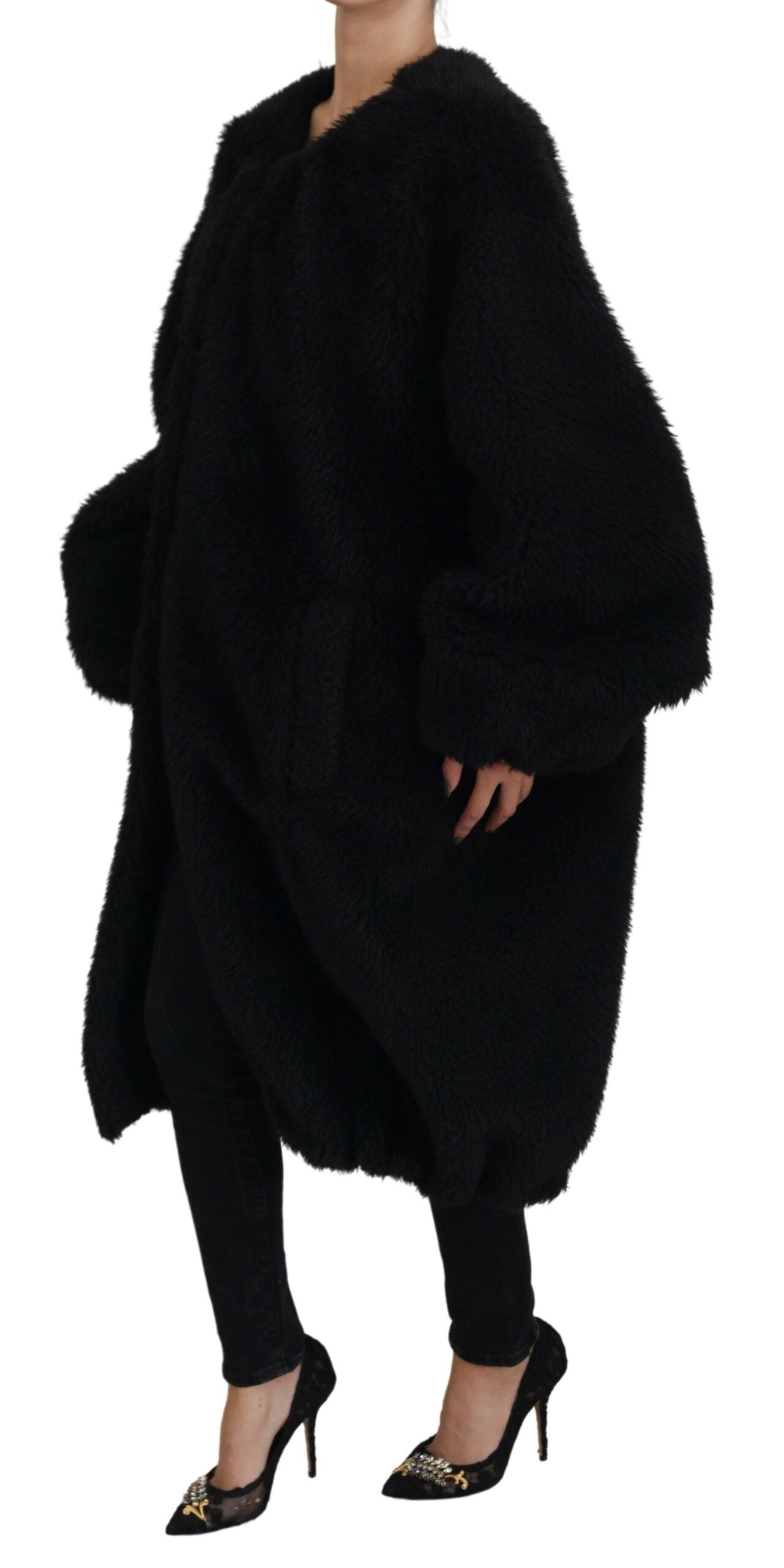 Dolce & Gabbana Black Cashmere Blend Faux Fur Coat Jacket | Regal Royce