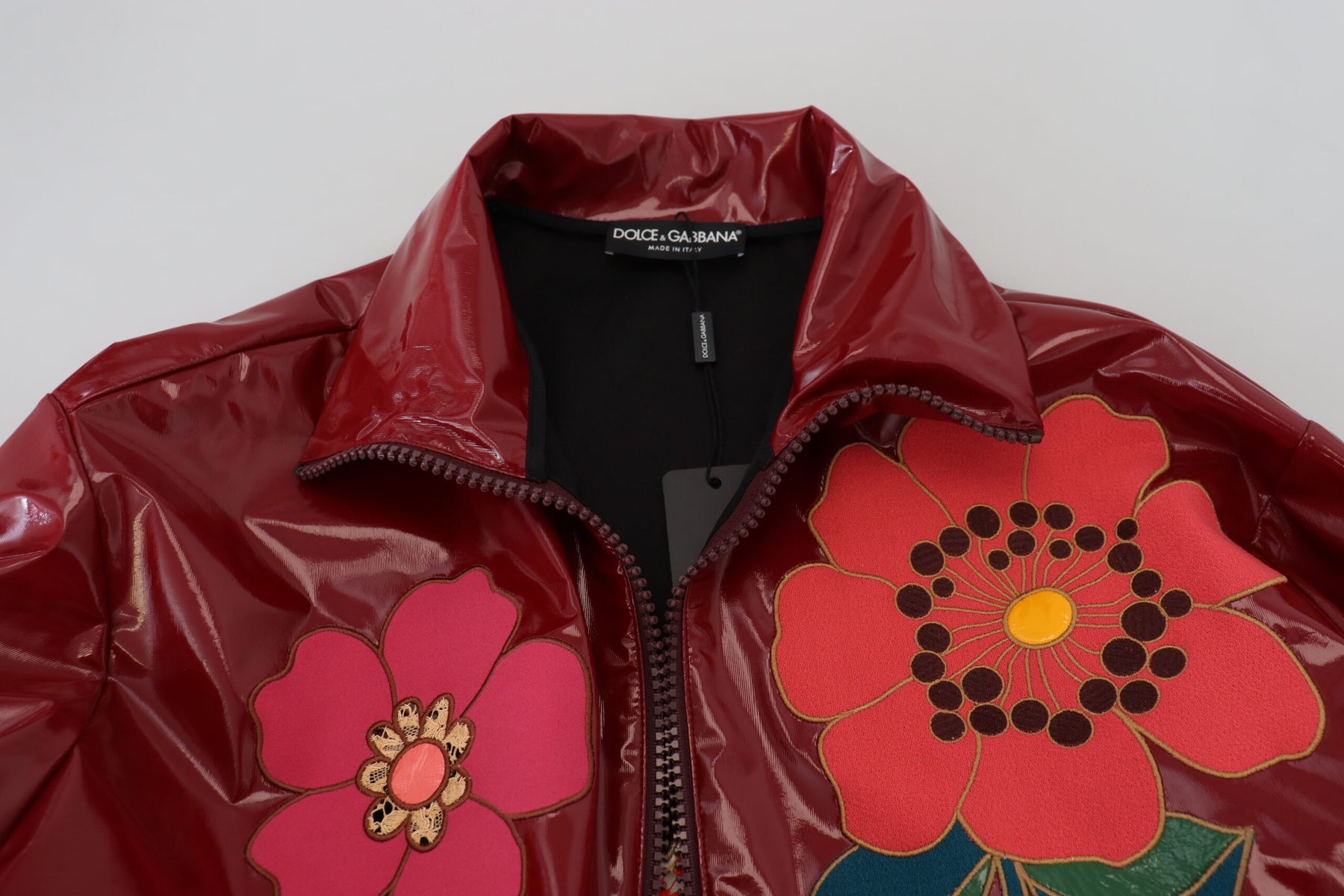 Dolce & Gabbana Maroon Floral Full Zip Polyester Women Jacket | Regal Royce