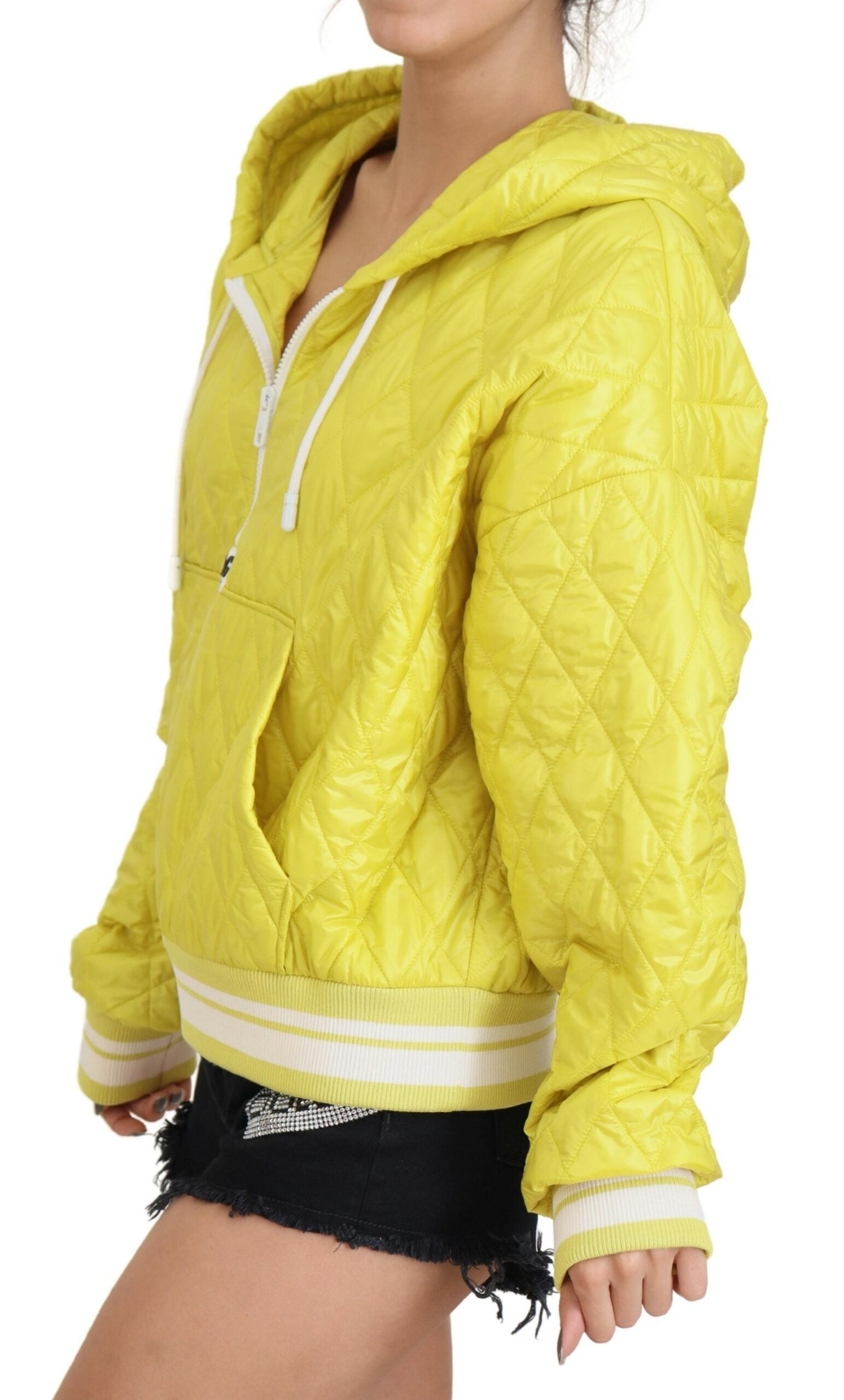Dolce & Gabbana Yellow Nylon Quilted Hooded Pullover Jacket | Regal Royce