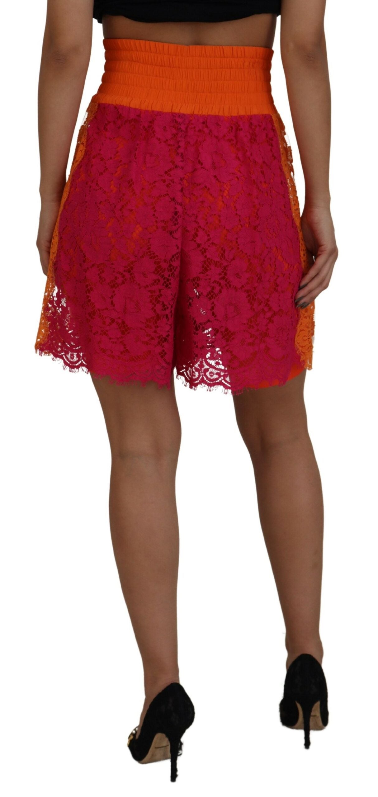 Dolce & Gabbana Pink Orange Lace Cotton High Waist Shorts | Regal Royce
