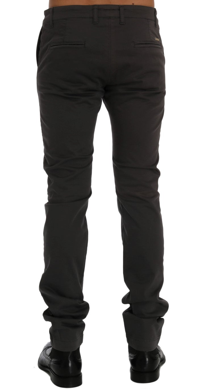 GF Ferre Gray Cotton Stretch Chinos Pants | Regal Royce