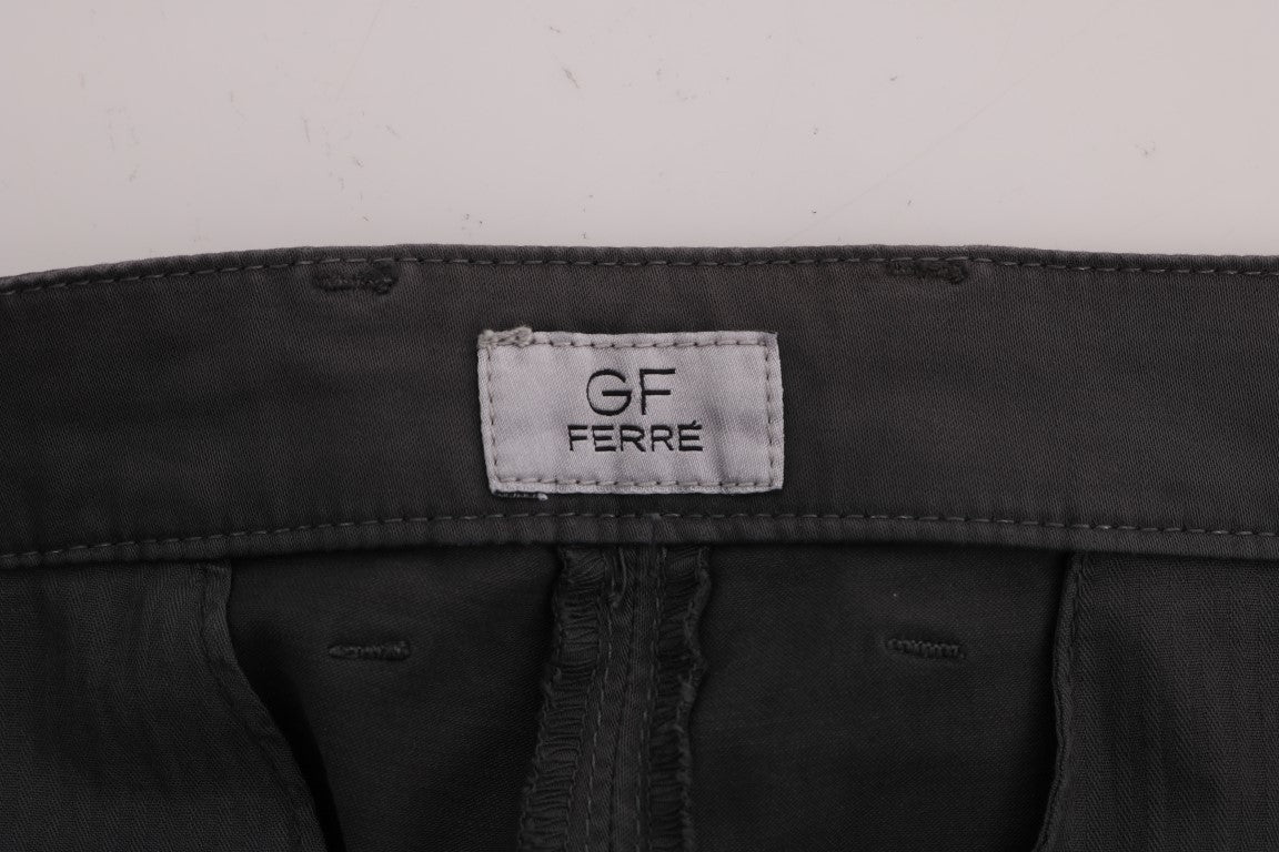 GF Ferre Gray Cotton Stretch Chinos Pants | Regal Royce