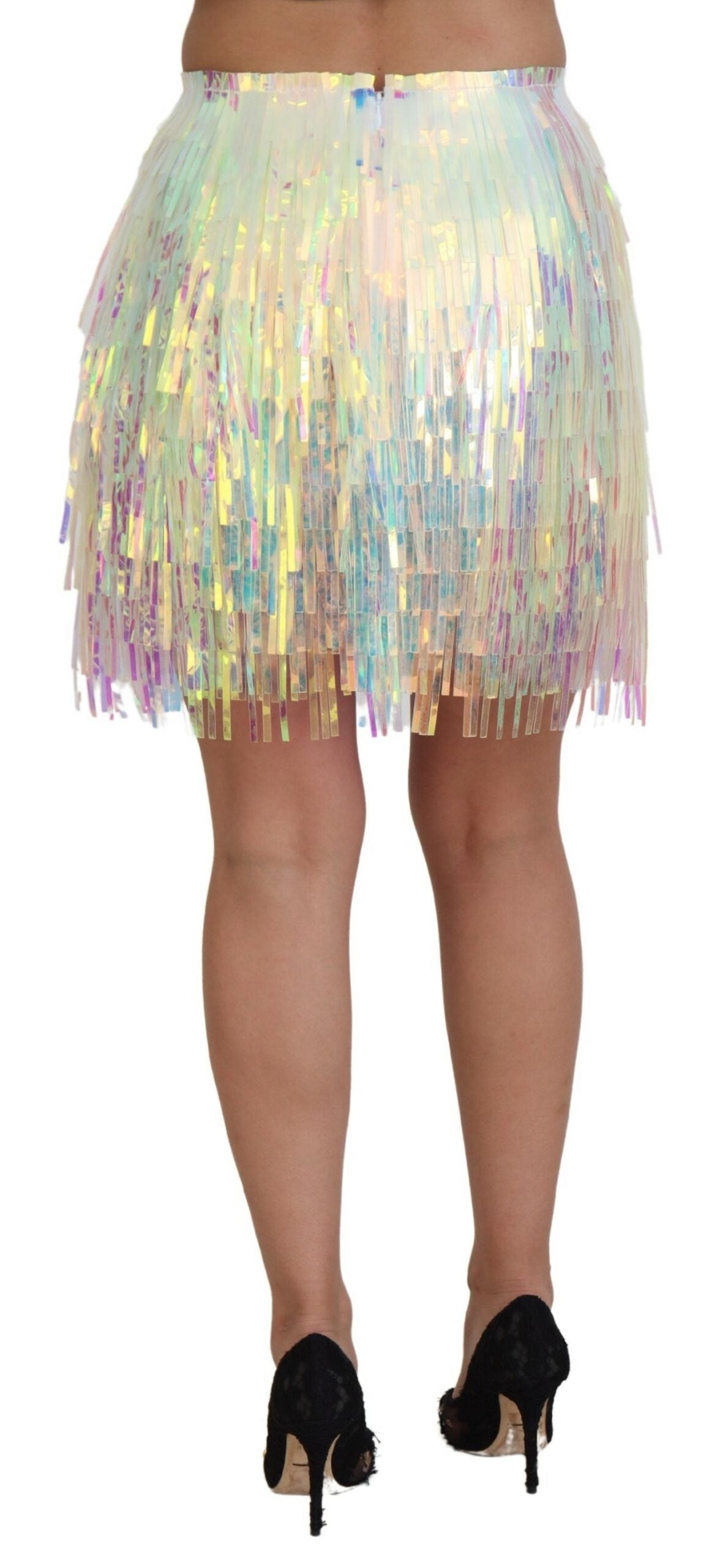 Dolce & Gabbana Multicolor Iridescent Fringed Tulle Skirt | Regal Royce