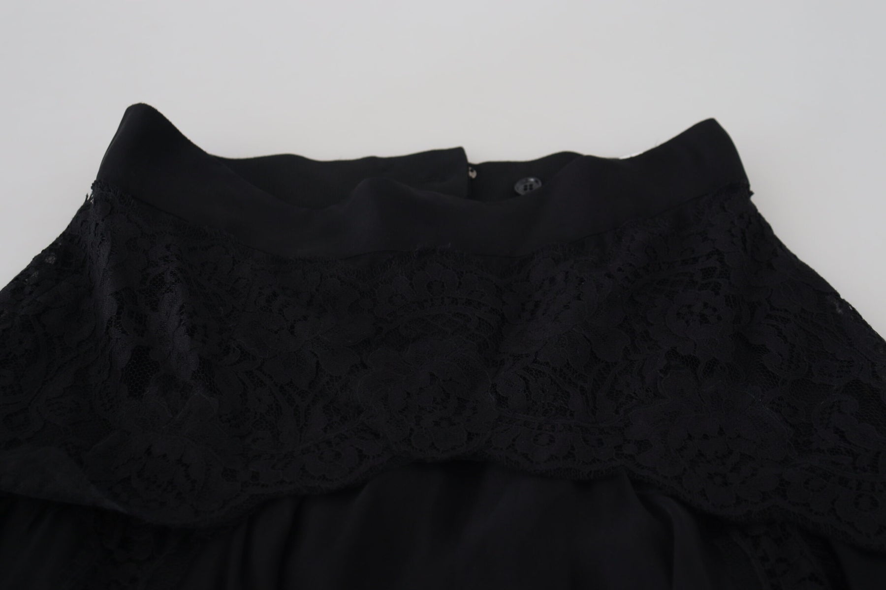 Dolce & Gabbana Black Silk Lace Trim High Waist Midi Skirt | Regal Royce