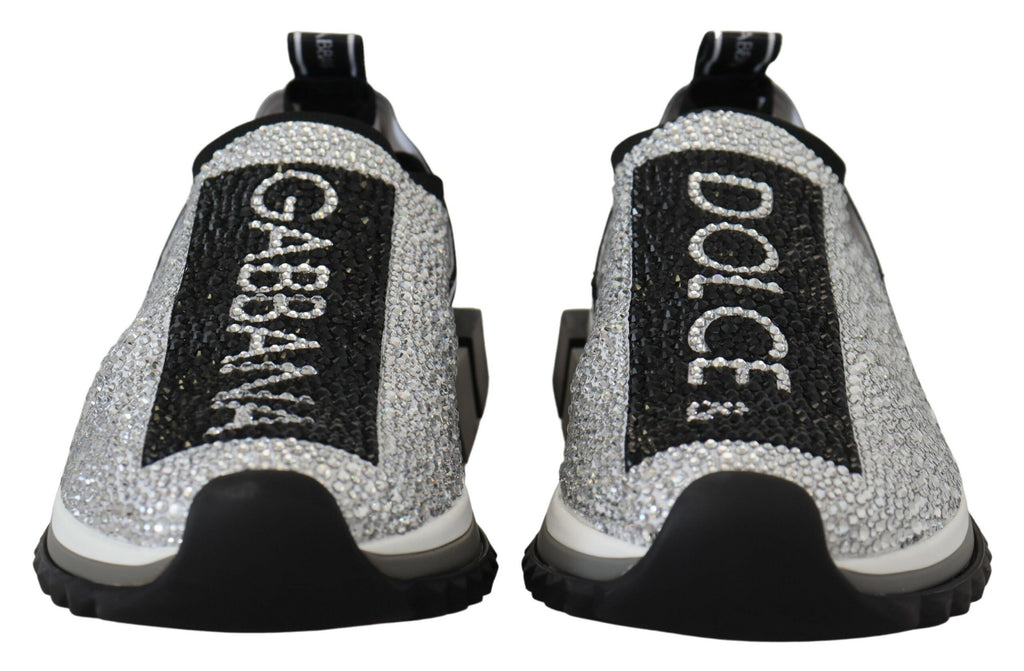 Dolce & Gabbana Silver Rhinestones Sorrento Sneakers Shoes