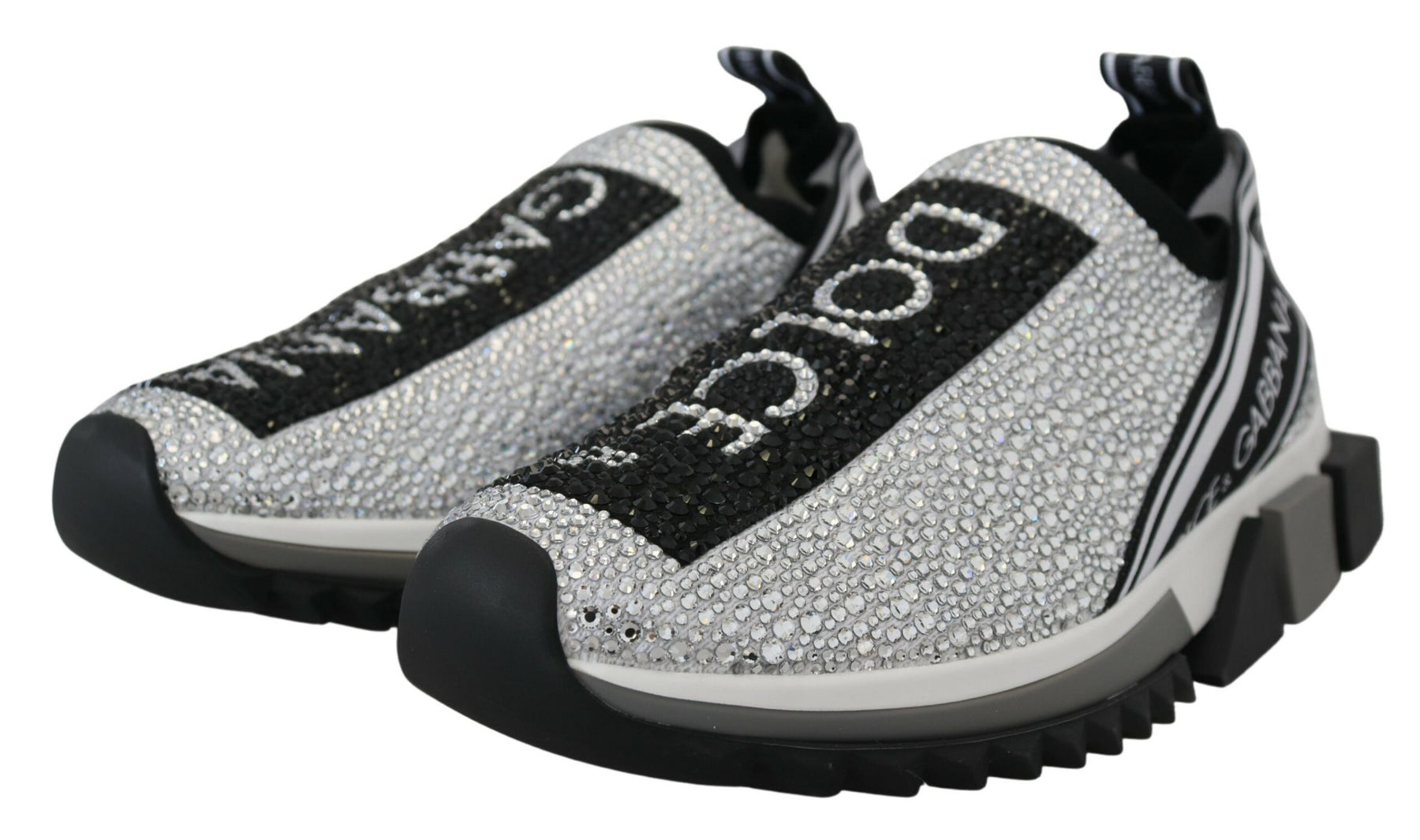 Dolce & Gabbana Silver Rhinestones Sorrento Sneakers Shoes | Regal Royce