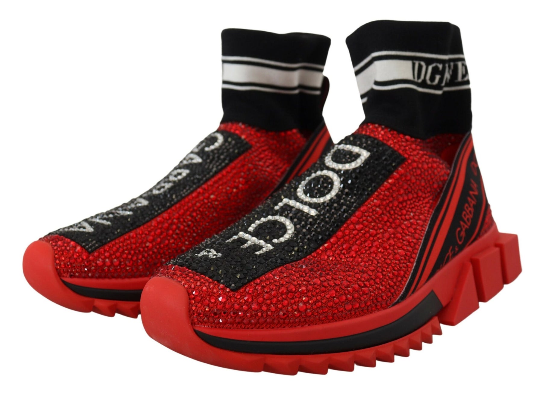 Dolce & Gabbana Red Bling Sorrento Sneakers Socks Shoes | Regal Royce