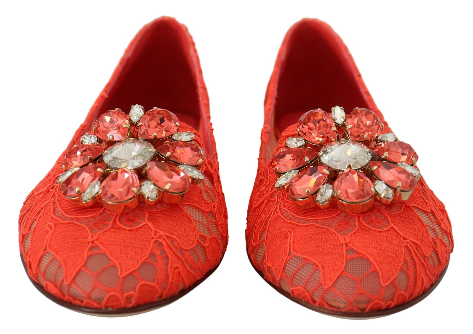 Dolce & Gabbana Red Taormina Lace Crystals Ballet Flats Shoes | Regal Royce