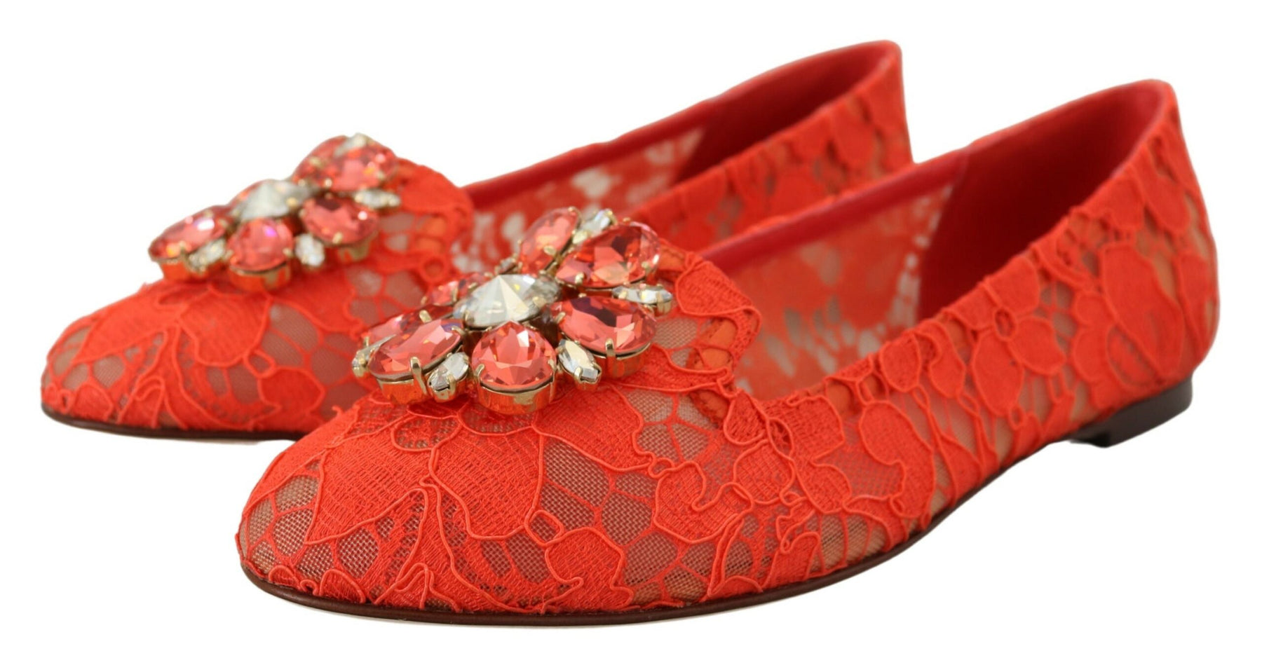 Dolce & Gabbana Red Taormina Lace Crystals Ballet Flats Shoes | Regal Royce