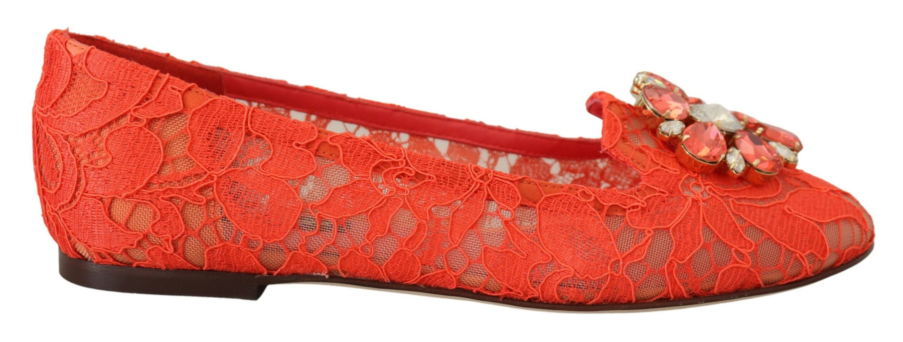 Dolce & Gabbana Red Taormina Lace Crystals Ballet Flats Shoes | Regal Royce