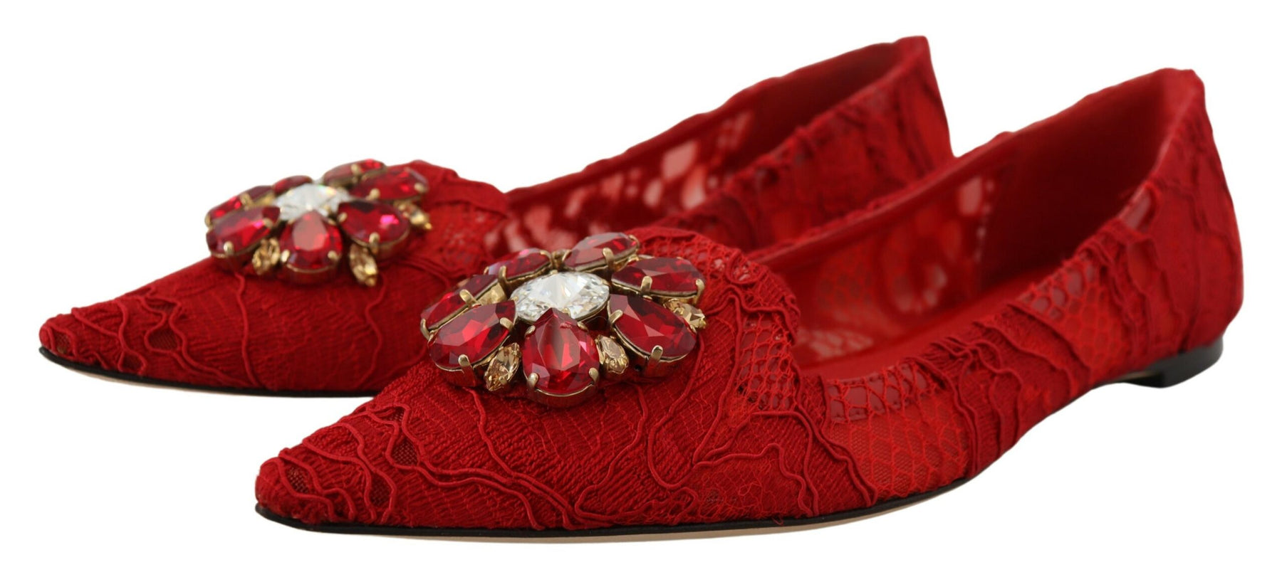 Dolce & Gabbana Red Taormina Crystals Loafers Flats Shoes | Regal Royce