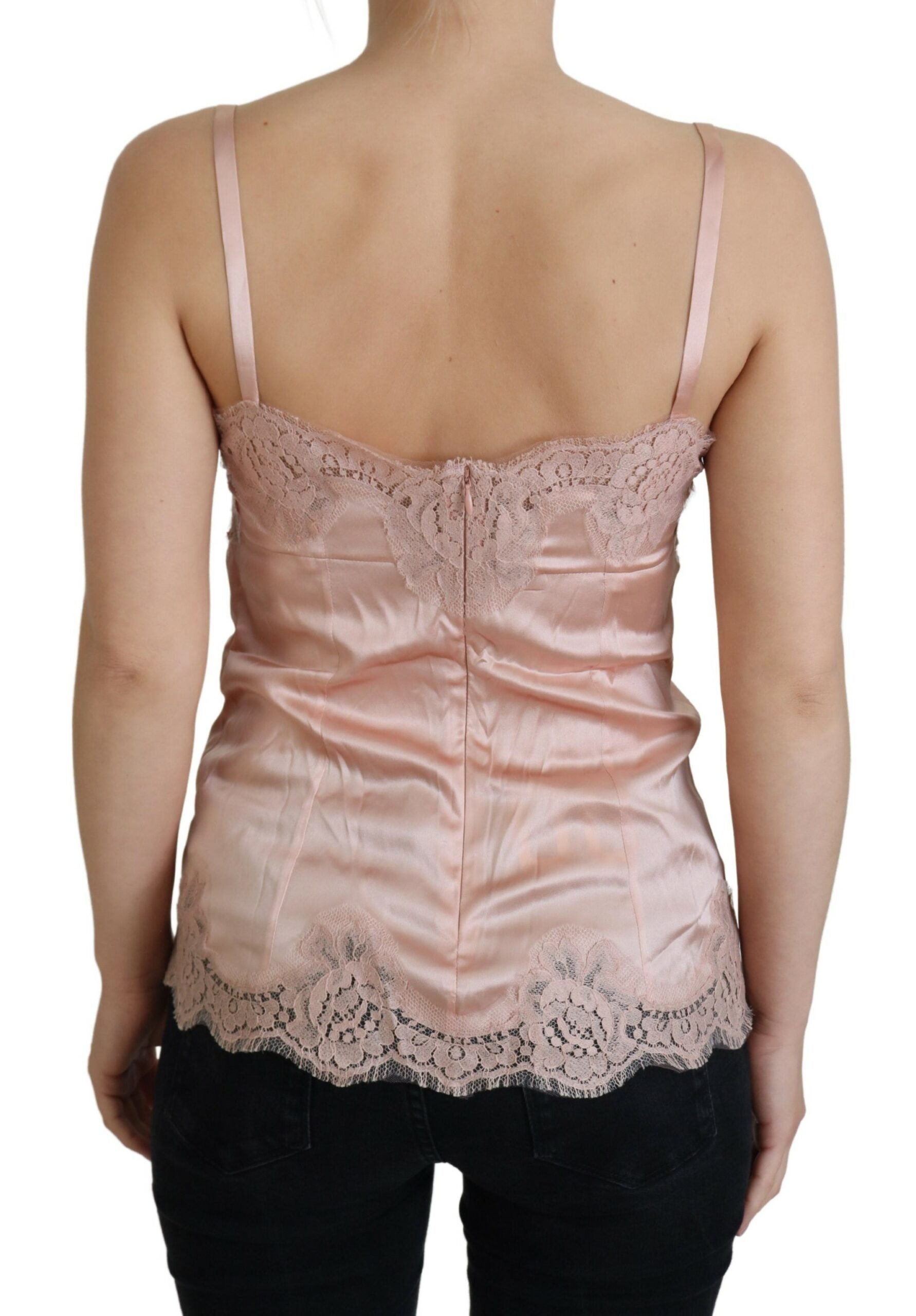 Dolce & Gabbana Pink Satin Lace Roses Tank Top Lingerie | Regal Royce
