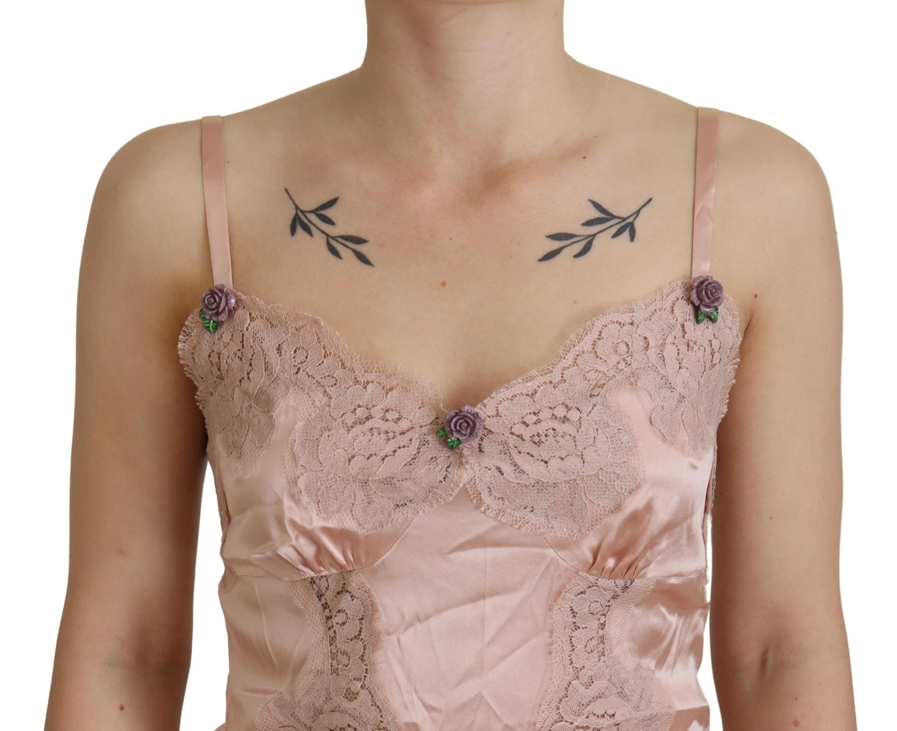 Dolce & Gabbana Pink Satin Lace Roses Tank Top Lingerie | Regal Royce