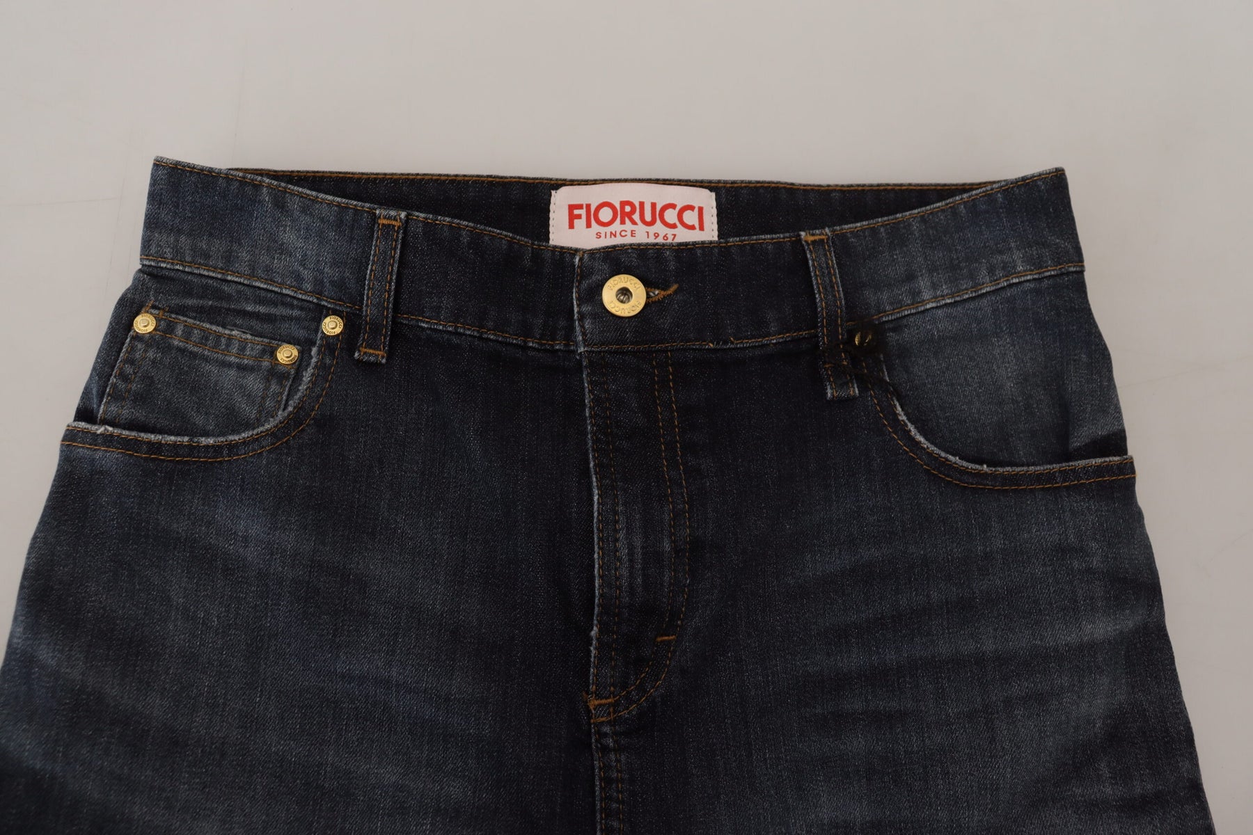 Fiorucci Dark Blue Washed Mid Waist Pencil Cut Denim Skirt | Regal Royce