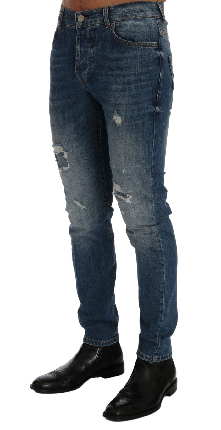 Frankie Morello Blue Wash Torn Dunfermile Slim Fit Jeans | Regal Royce