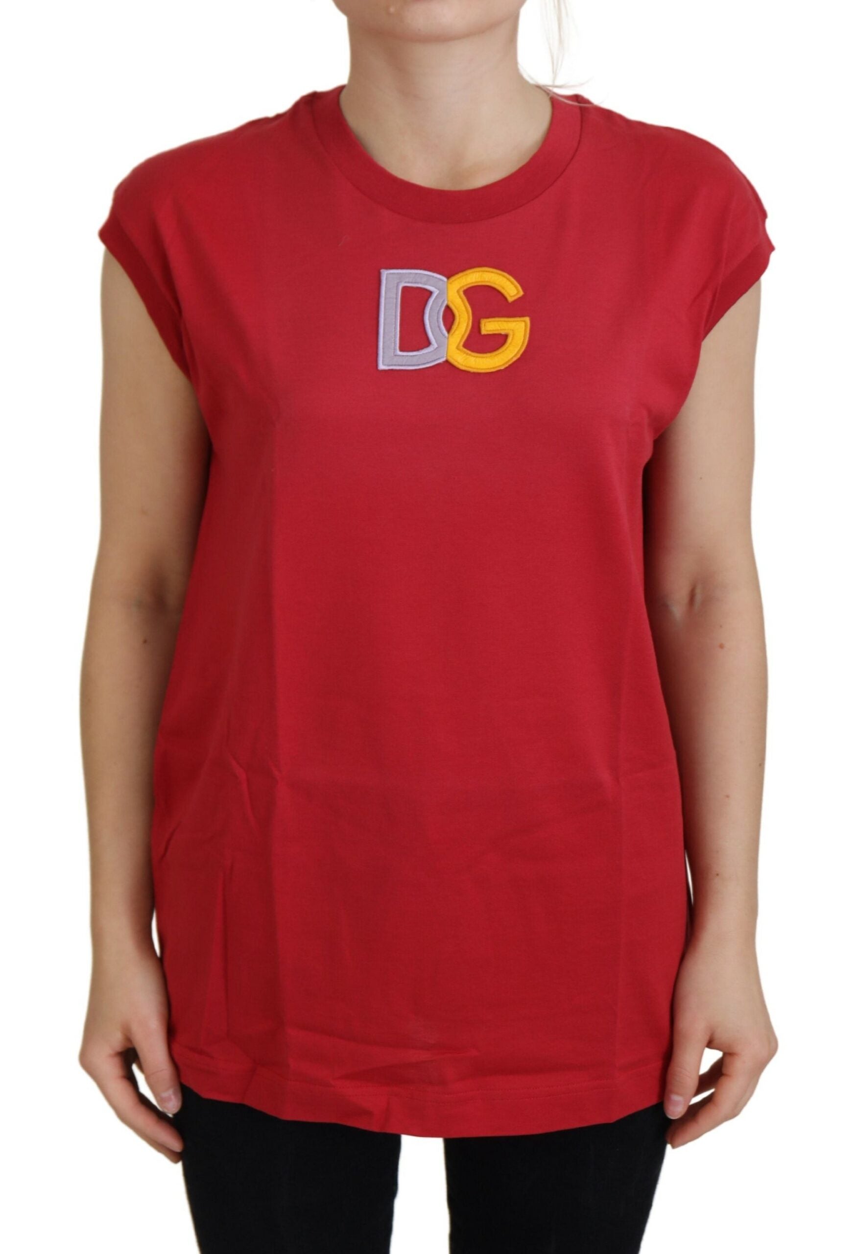Dolce & Gabbana Red Cotton DG Logo Tank Top T-shirt | Regal Royce