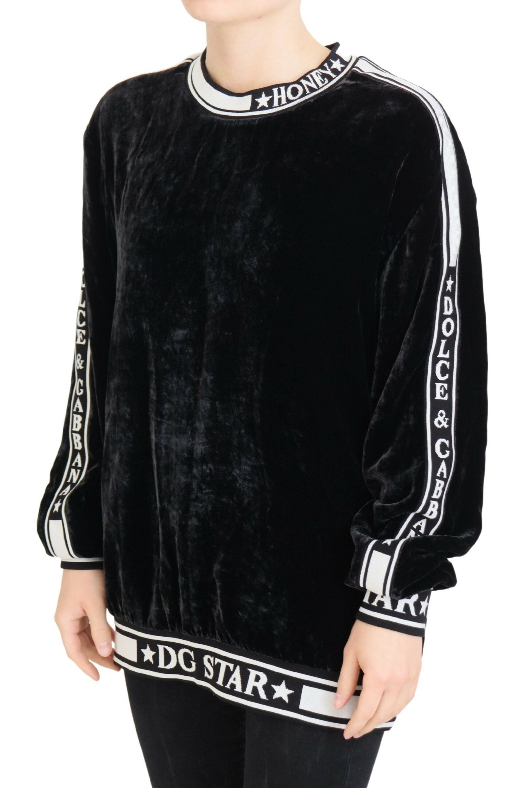 Dolce & Gabbana Black Velvet Crewneck Pullover Sweater | Regal Royce