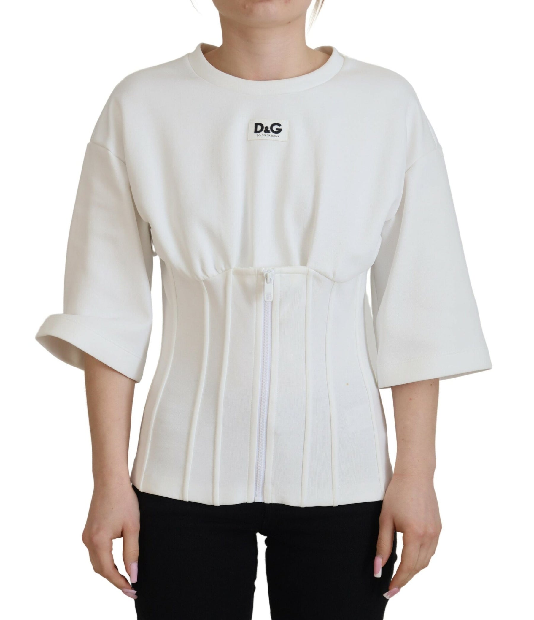 Dolce & Gabbana White Corset Stretch Cotton Top T-shirt | Regal Royce
