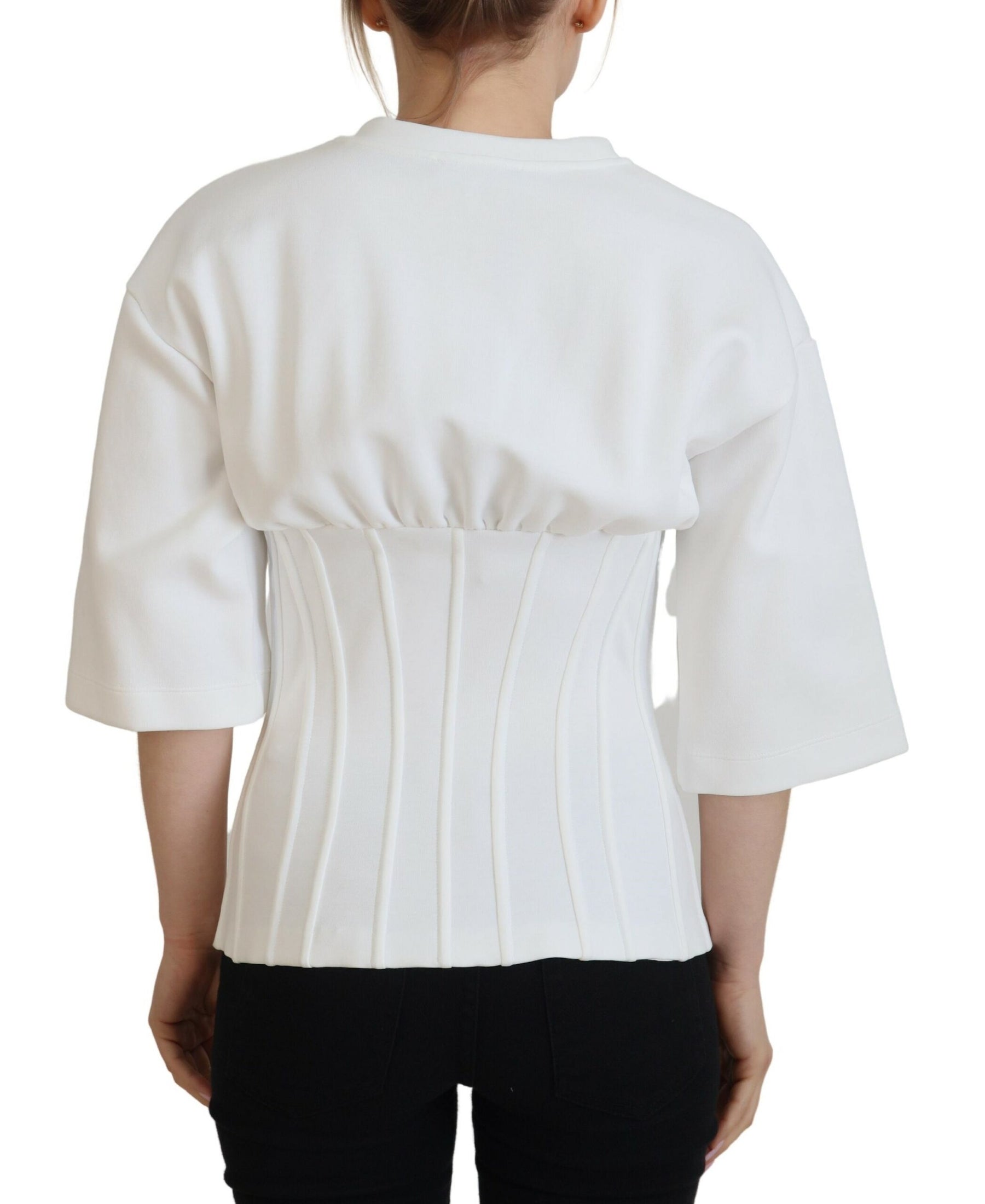 Dolce & Gabbana White Corset Stretch Cotton Top T-shirt | Regal Royce