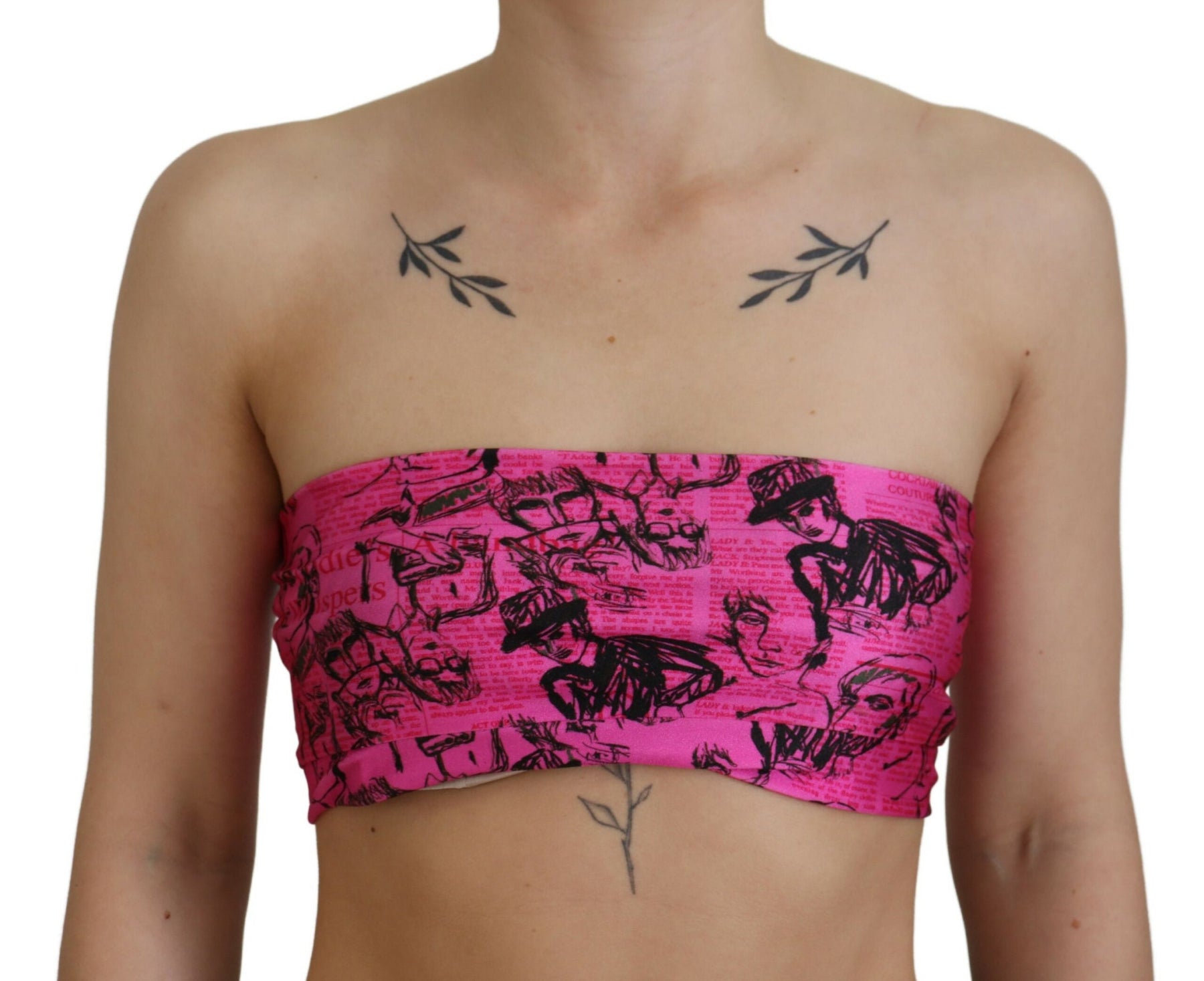 John Galliano Pink Newspaper Print Bra Cropped Blouse | Regal Royce